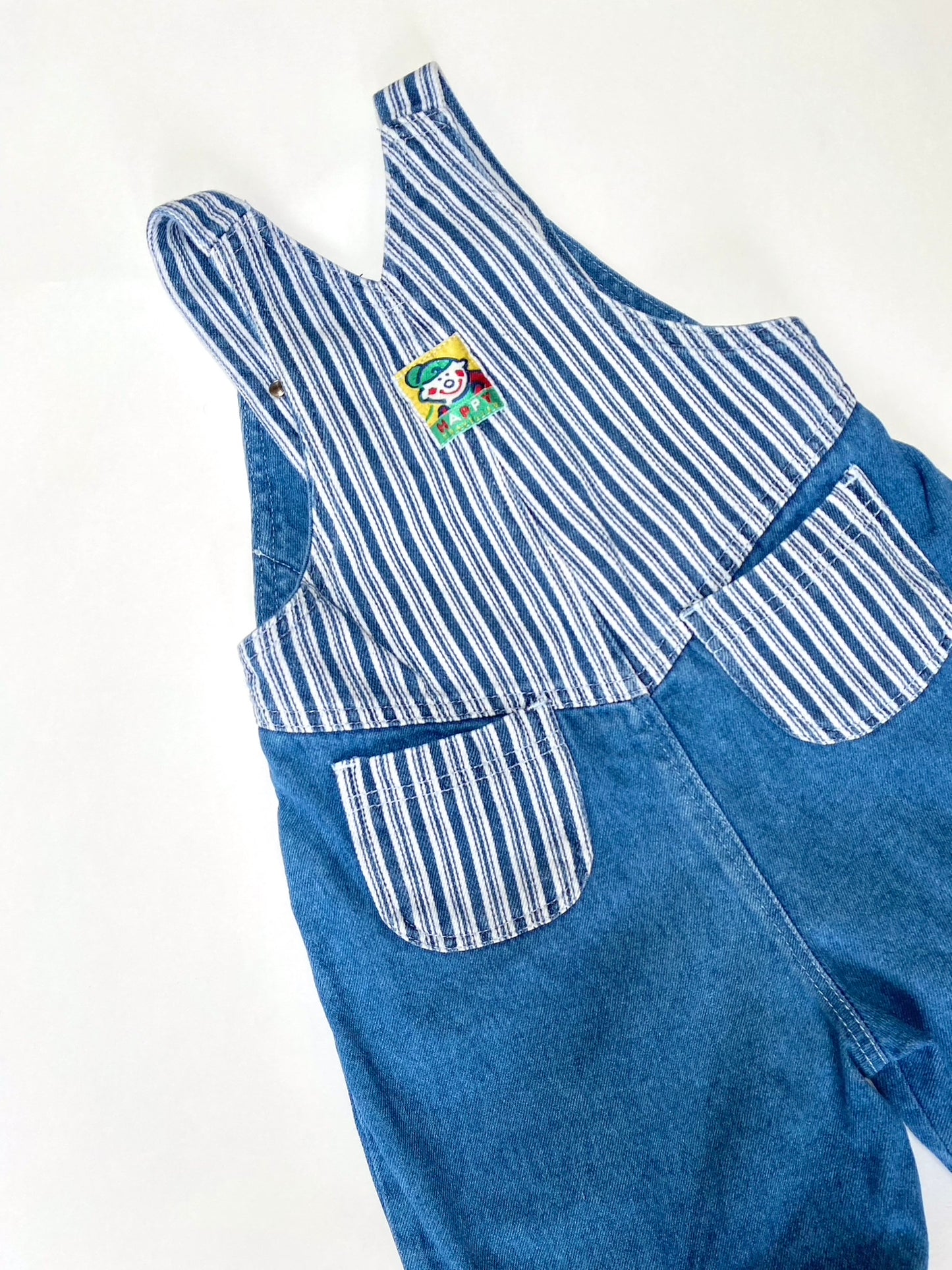 Vintage denim and stripe shortalls age 2-3y