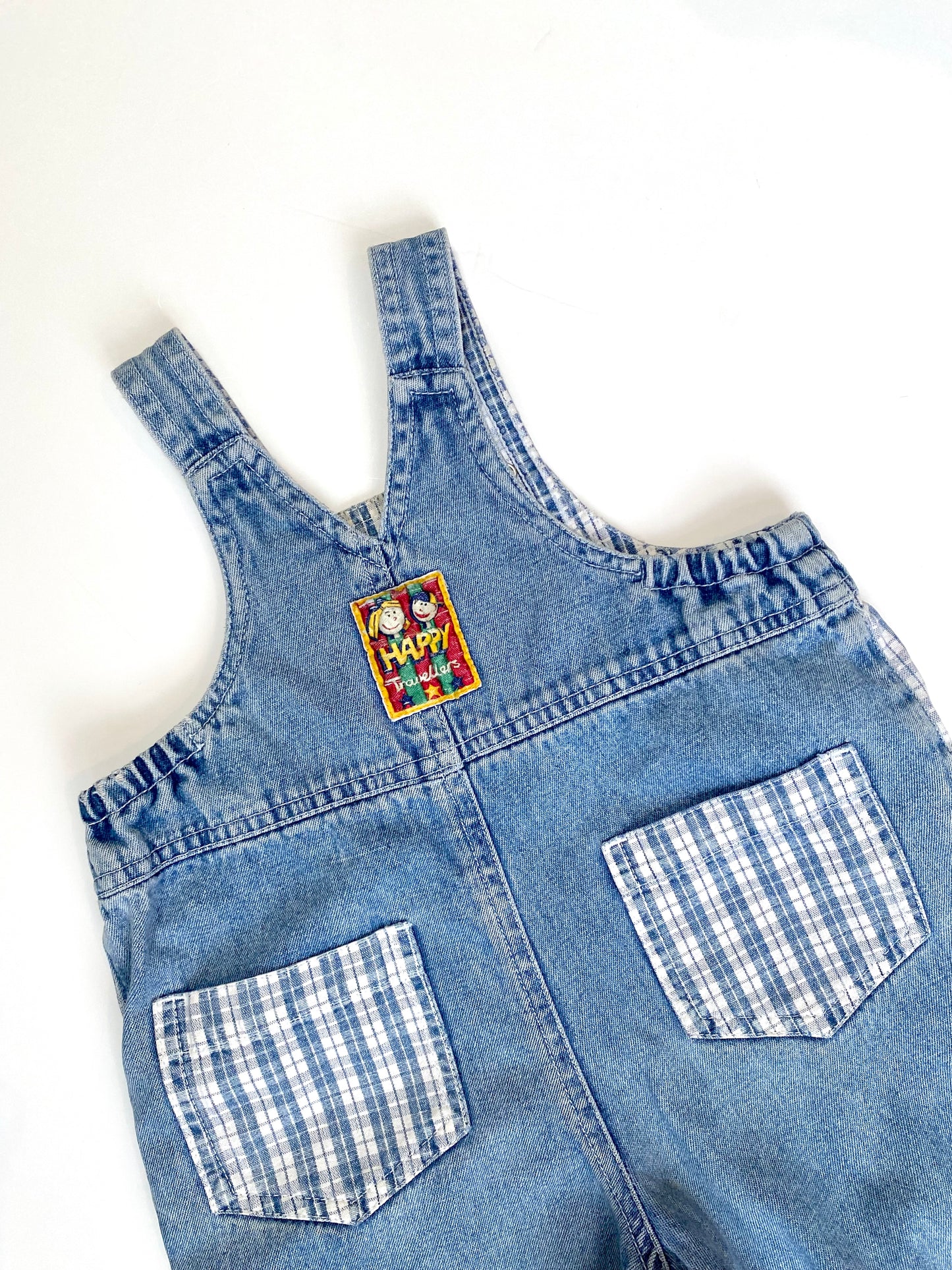 Vintage denim and gingham dungarees Age 3-6m