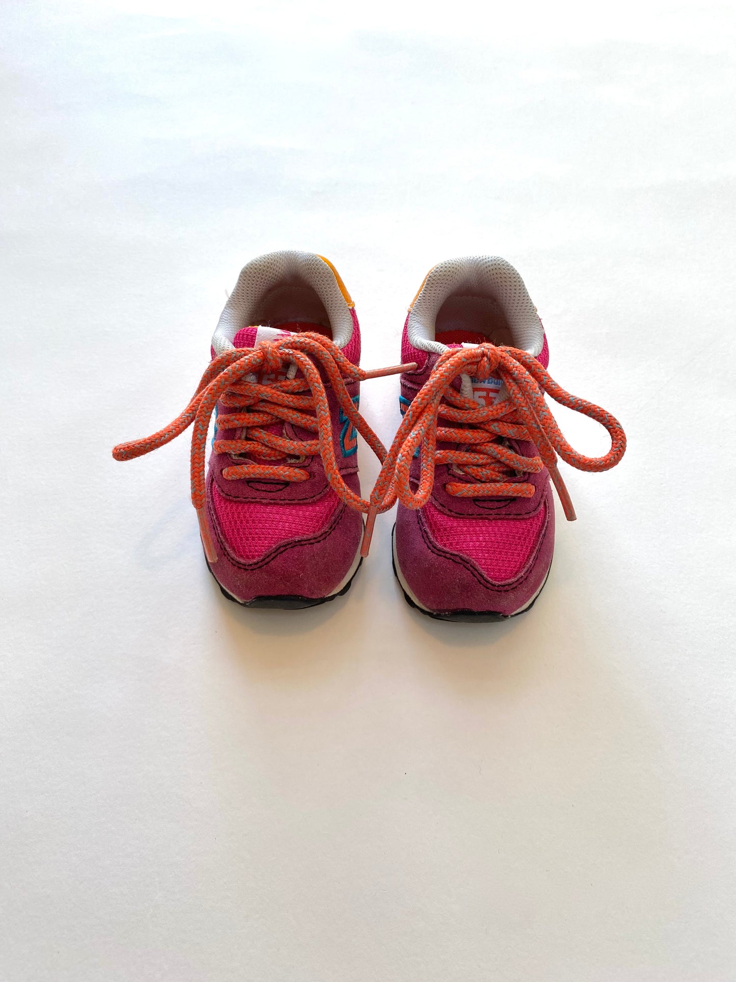 Pink and orange New Balance 574 Size 4