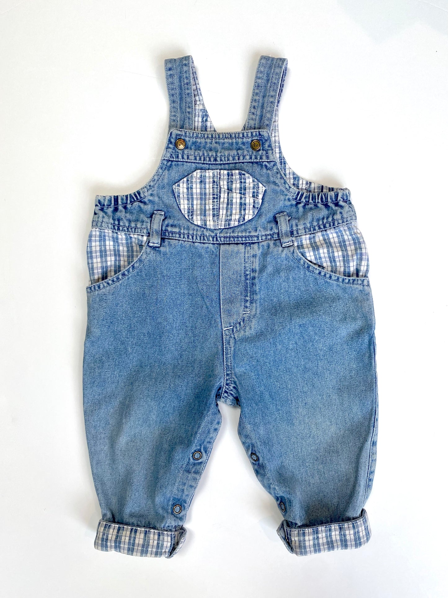 Vintage denim and gingham dungarees Age 3-6m