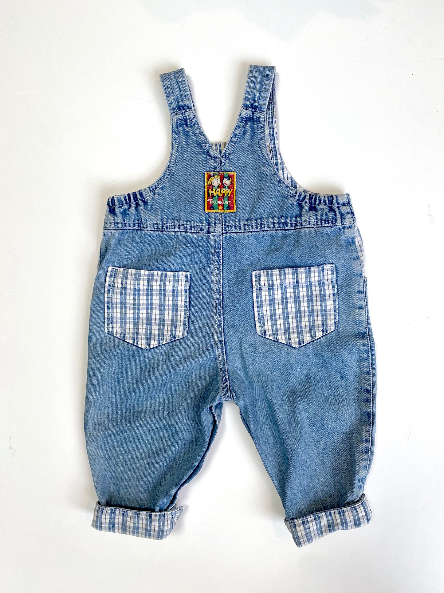 Vintage denim and gingham dungarees Age 3-6m