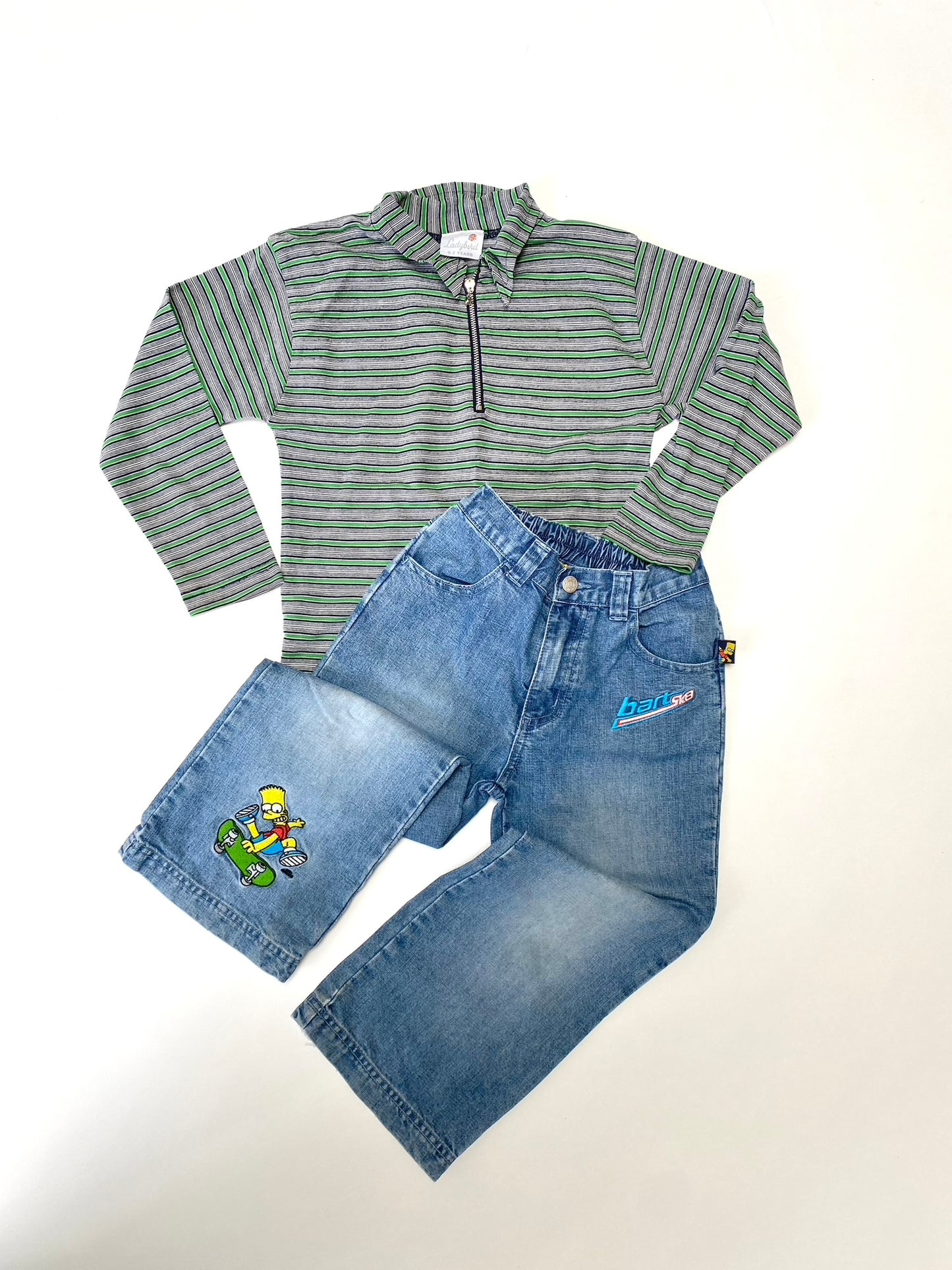 Y2K stripe zip collar tee Age 6-7y