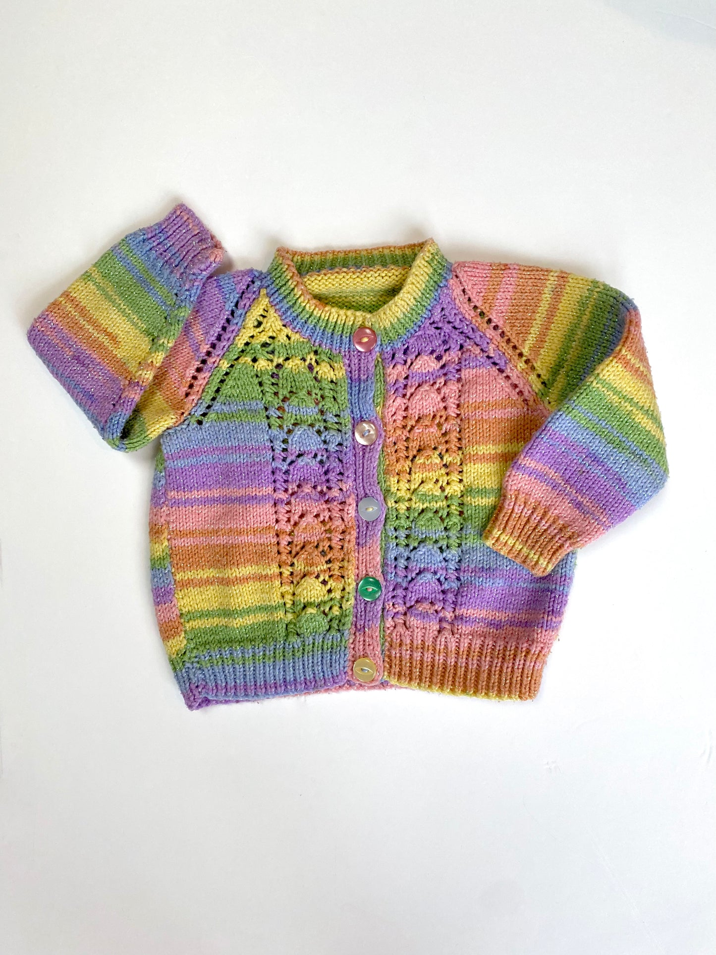 Rainbow hand knitted cardigan Age 12-18m