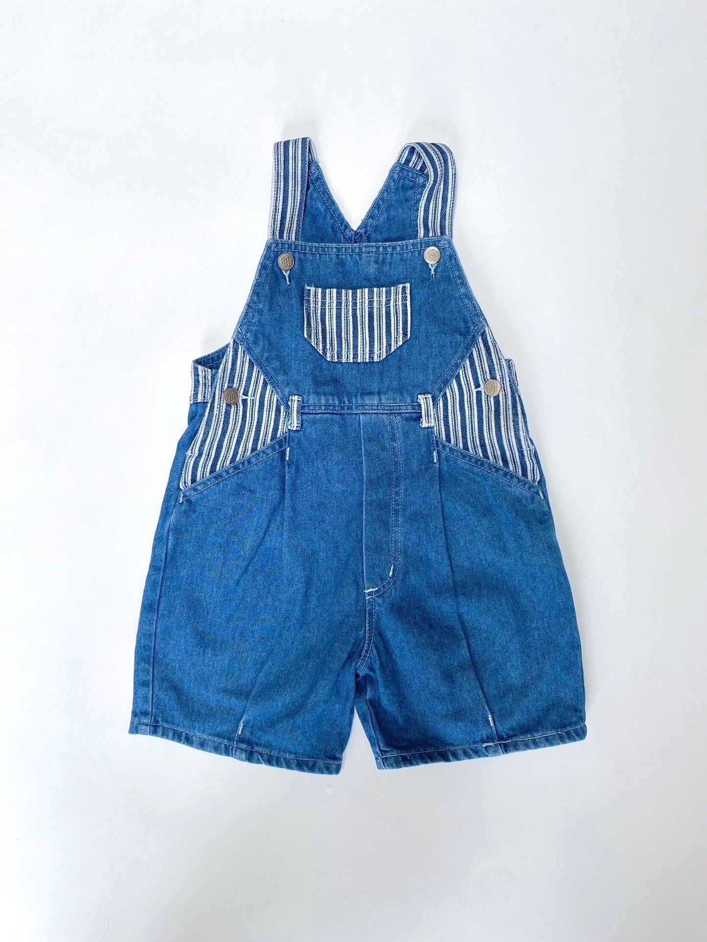 Vintage denim and stripe shortalls age 2-3y