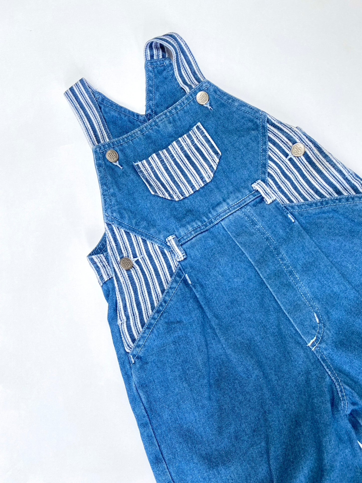 Vintage denim and stripe shortalls age 2-3y