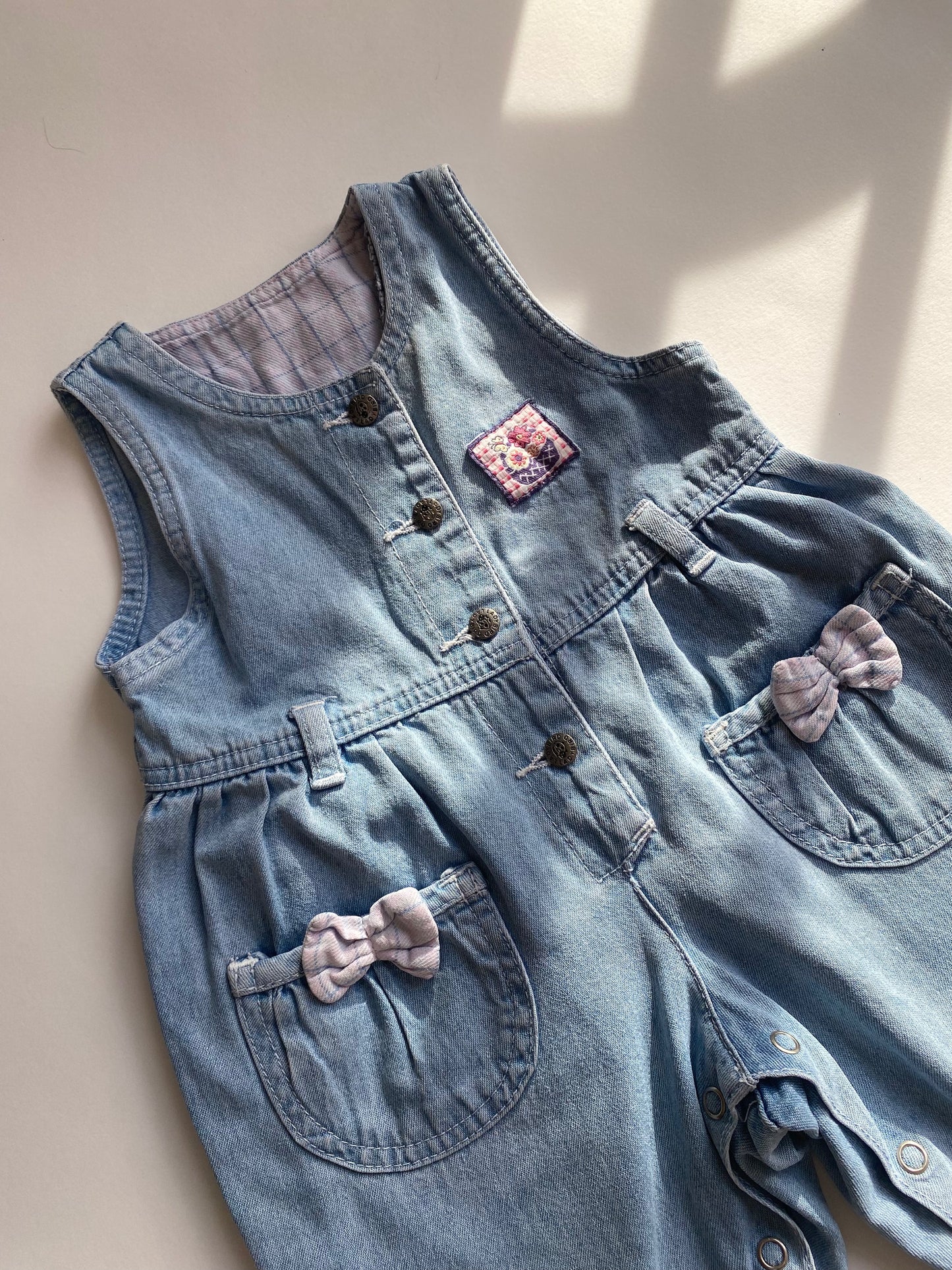 Vintage denim dungarees with bows age 3-6m