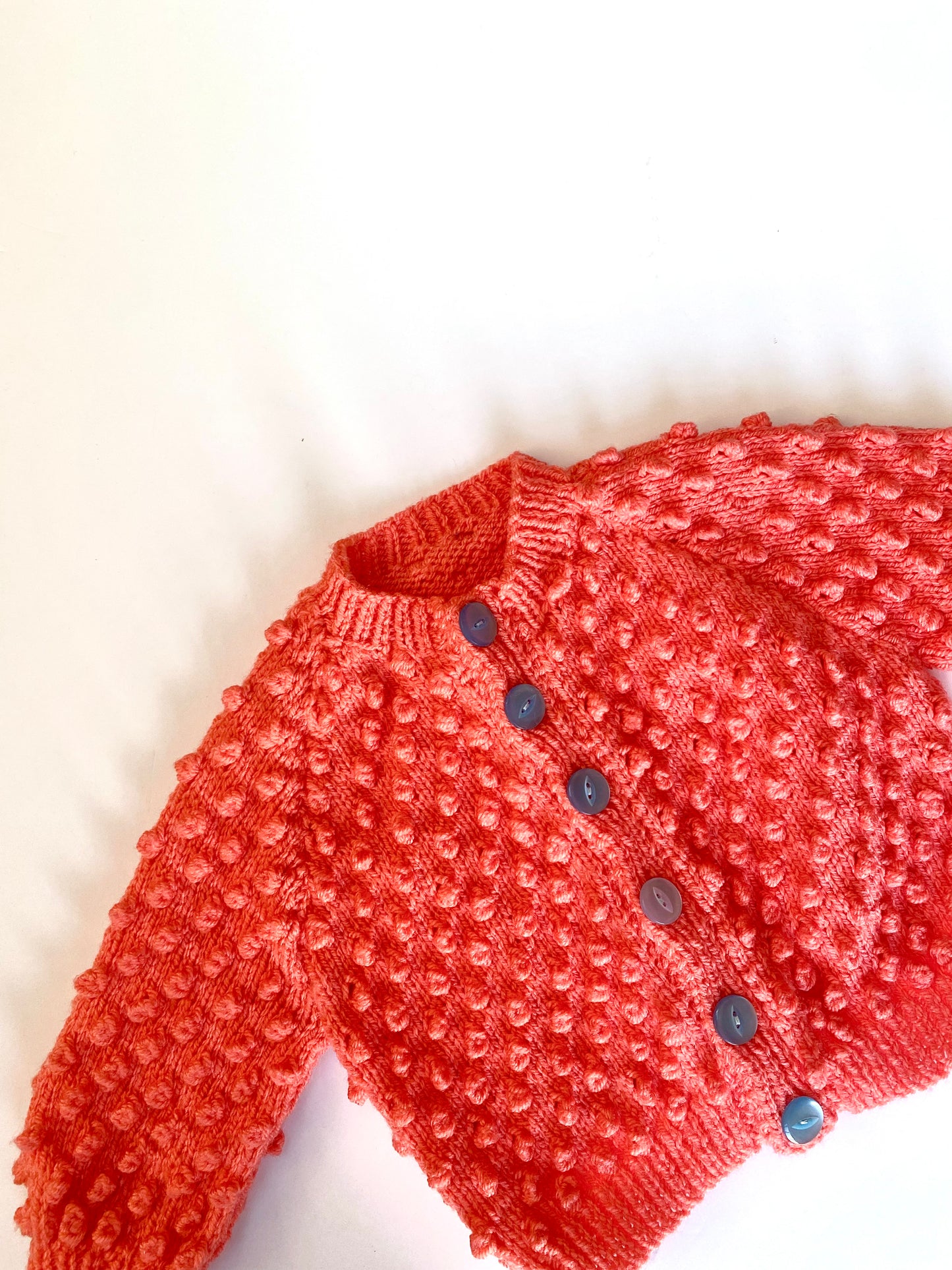 Bobble coral cardigan hand knit age 3-6m