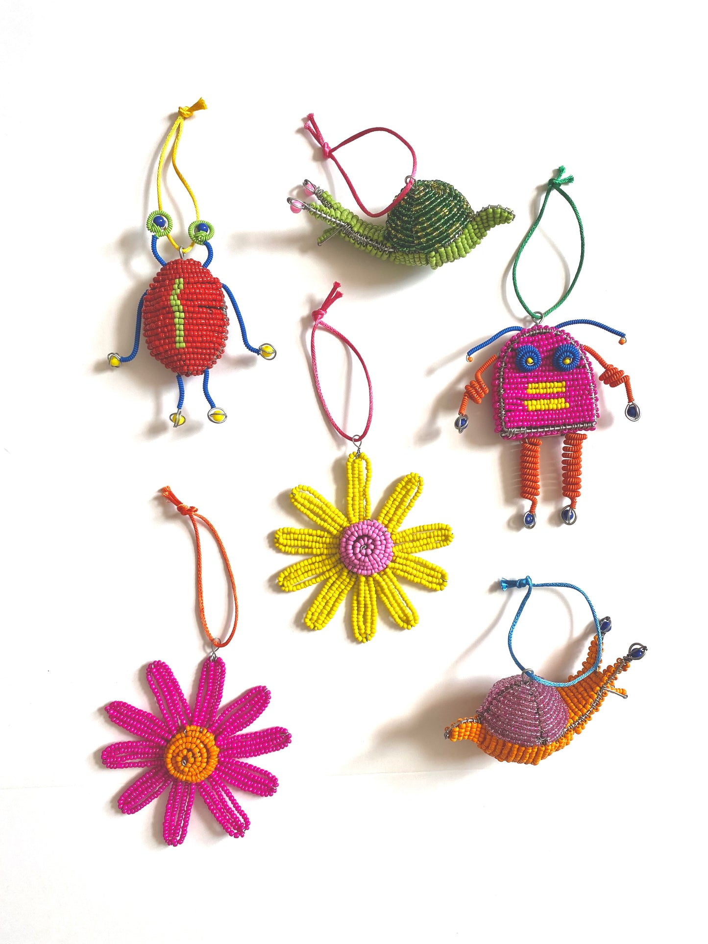Pink beaded robot hanging decoration