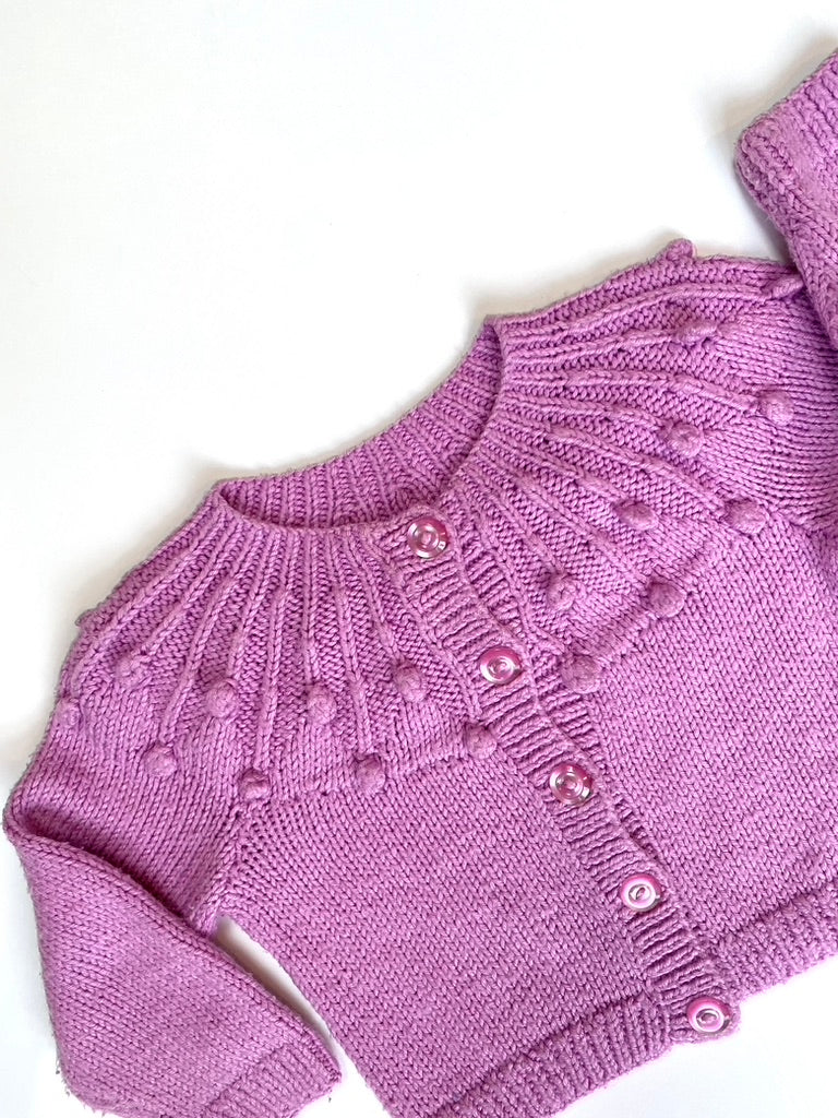 Hand-knitted pink cardigan age 18-24m
