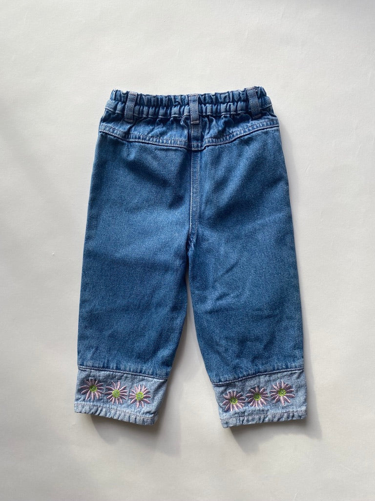 Y2K jeans with embroidered daisy hem age 12-18m