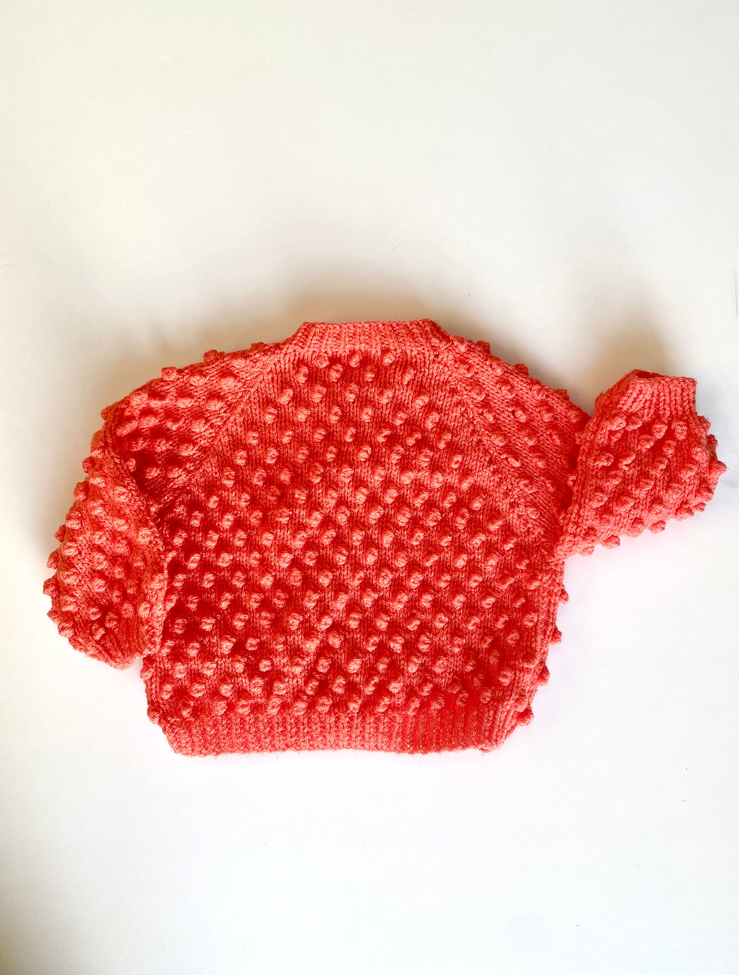 Bobble coral cardigan hand knit age 3-6m