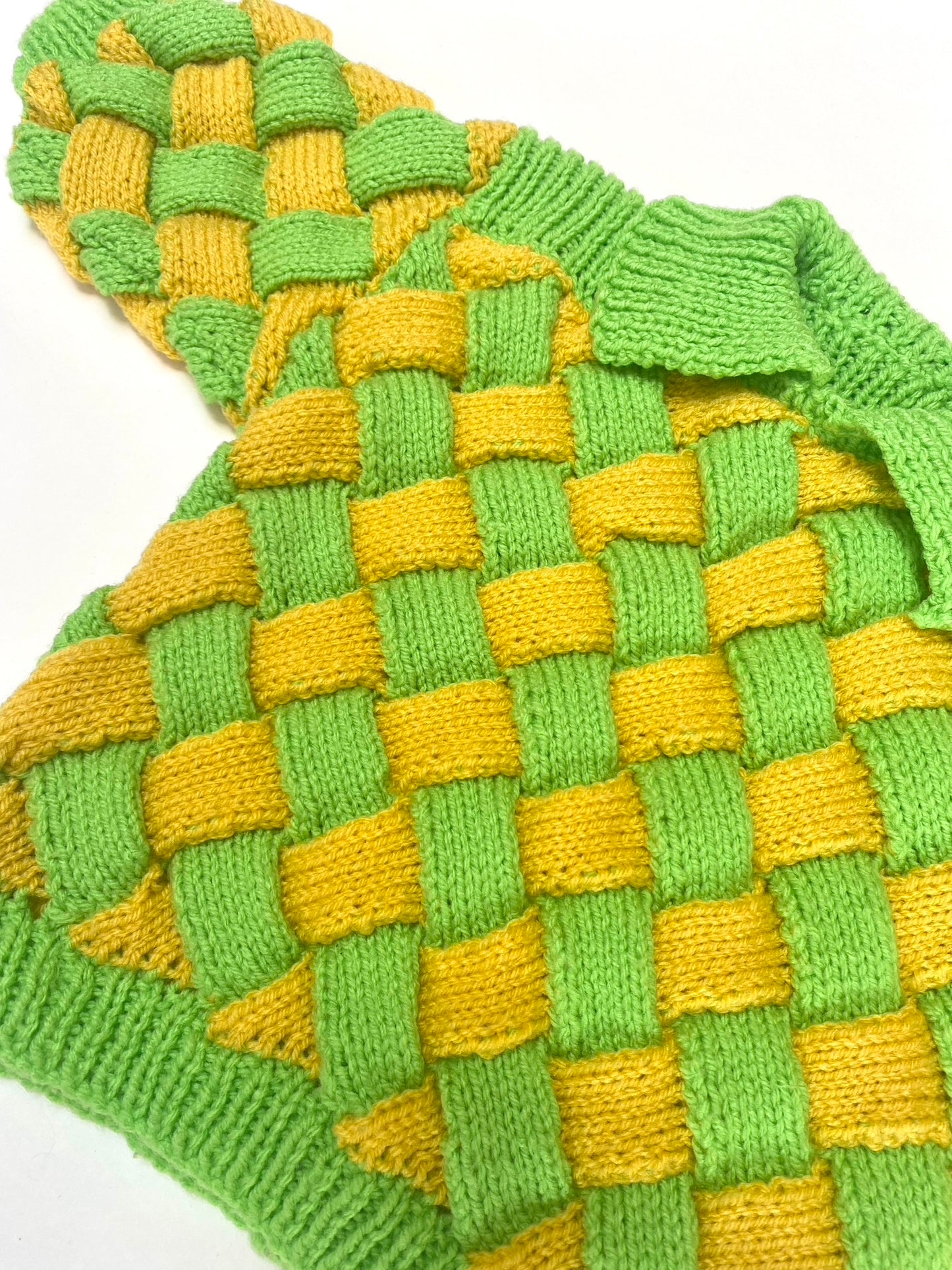 Yellow and green hand knitted jumper Age 12-18M