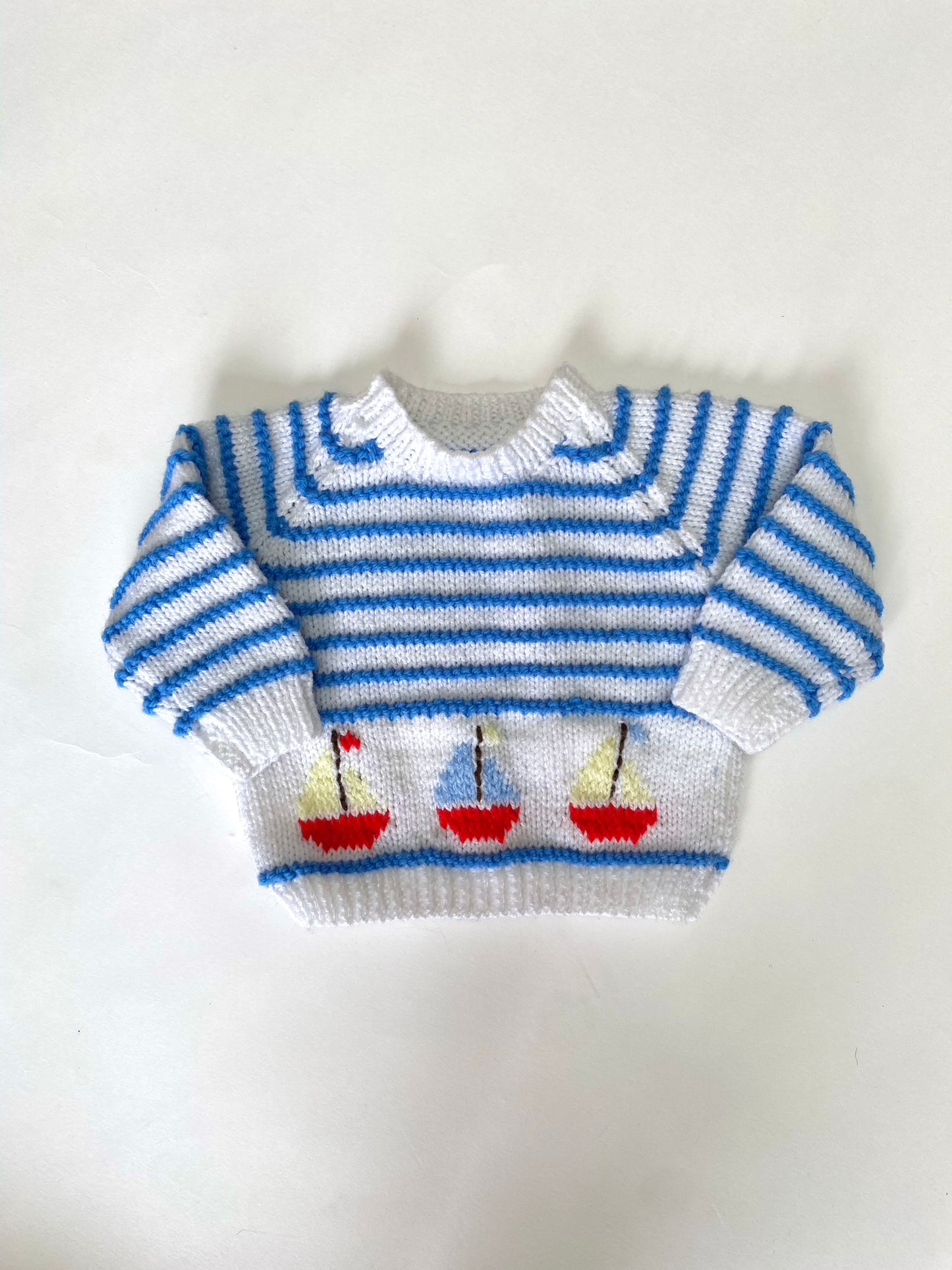 Hand knitted nautical jumper age 3m