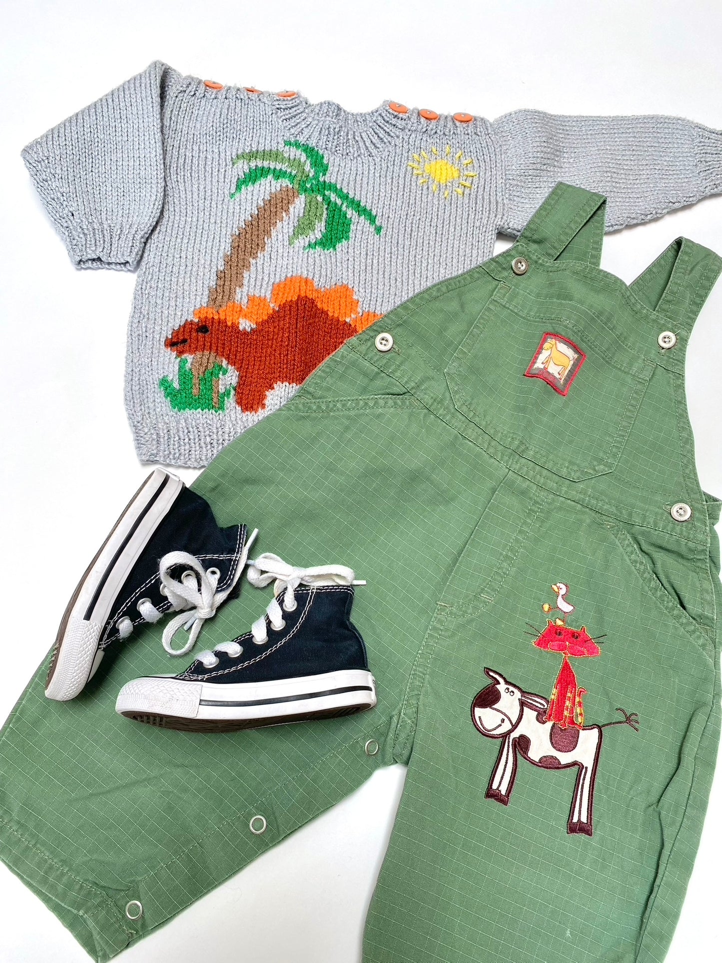Dinosaur hand knitted jumper Age 6-9m