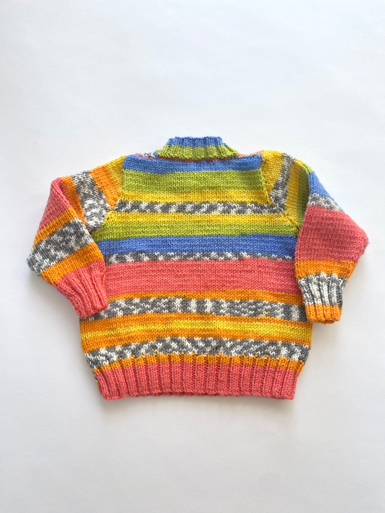 Hand knitted multi pattern jumper age 18-24m