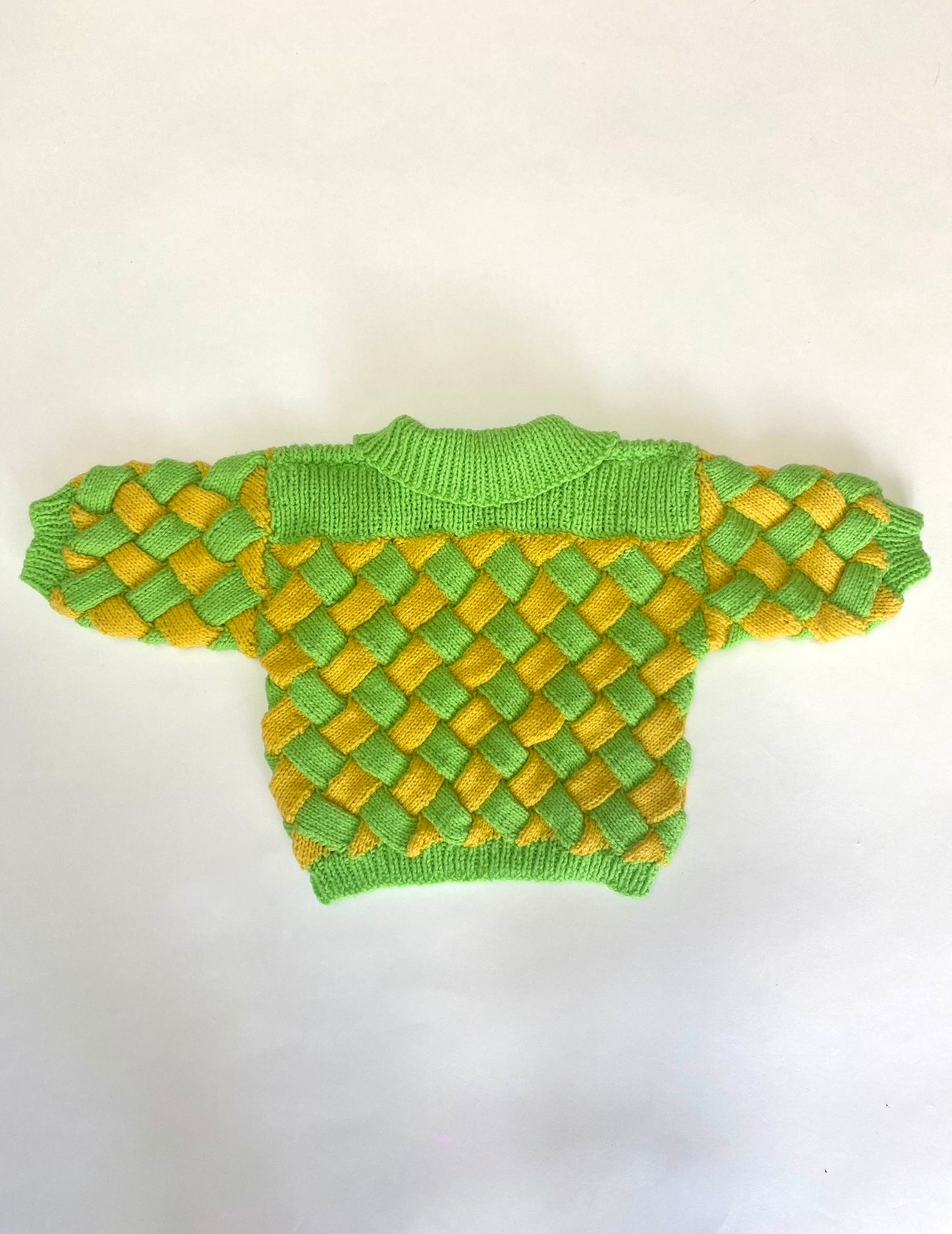 Yellow and green hand knitted jumper Age 12-18M