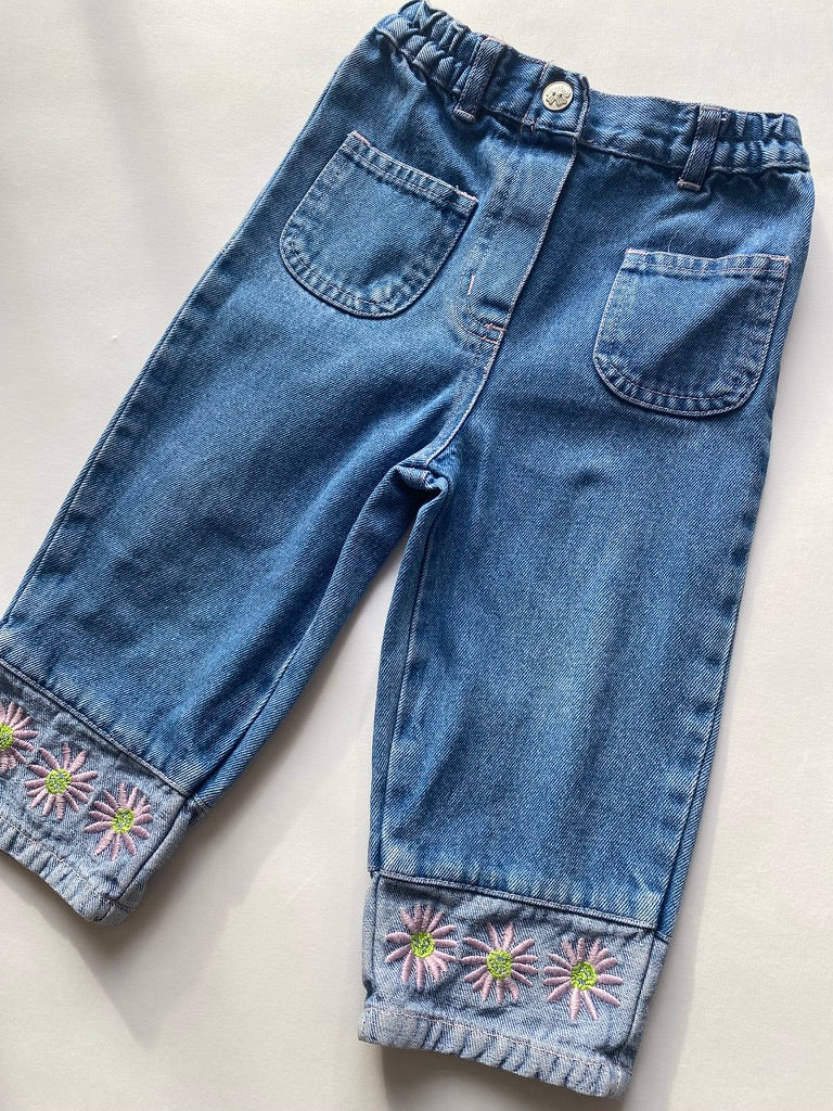 Y2K jeans with embroidered daisy hem age 12-18m