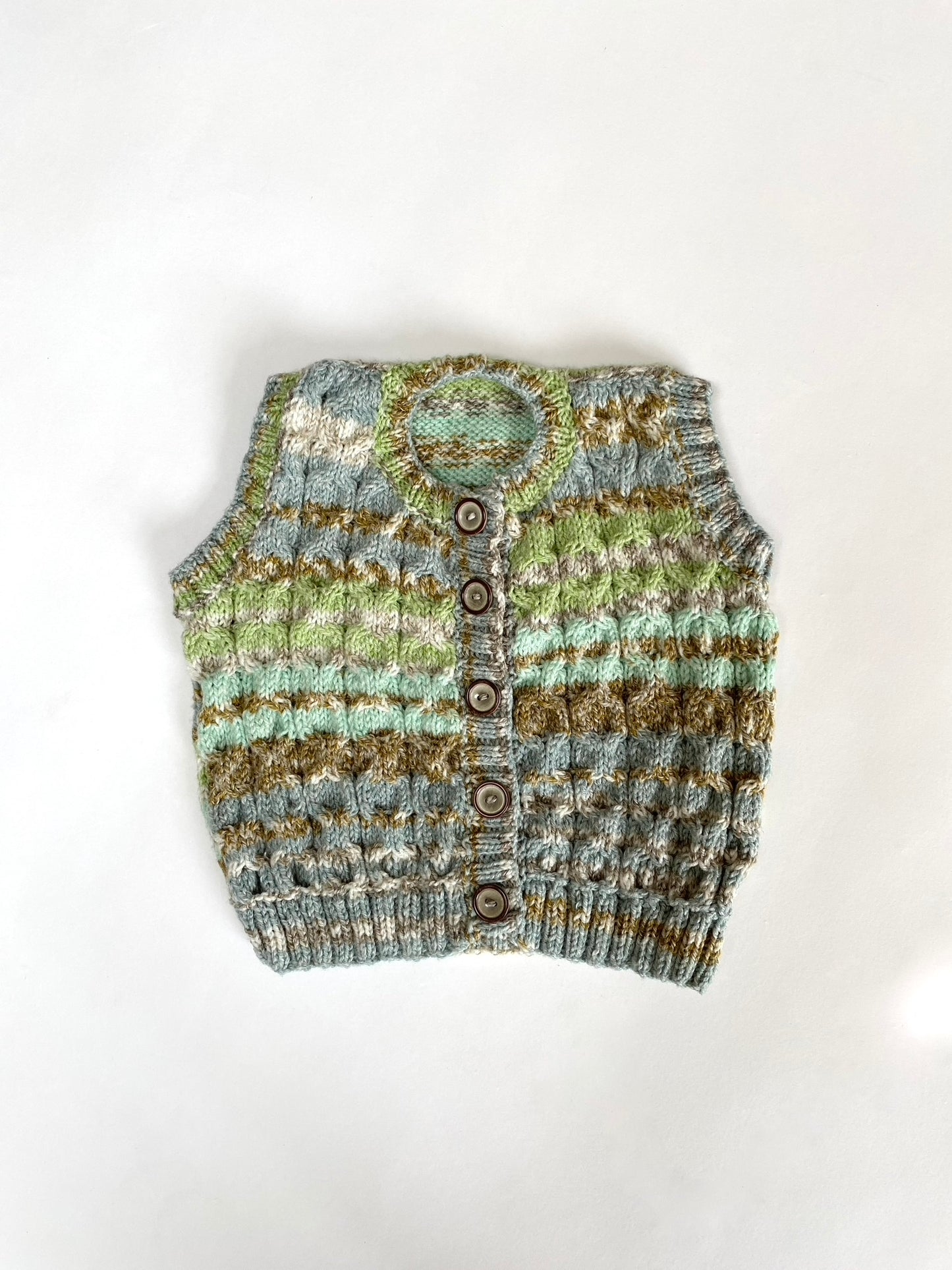 Hand knitted sleeveless cardigan age 12-18m