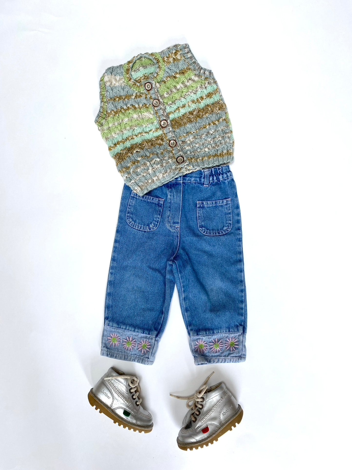 Hand knitted sleeveless cardigan age 12-18m