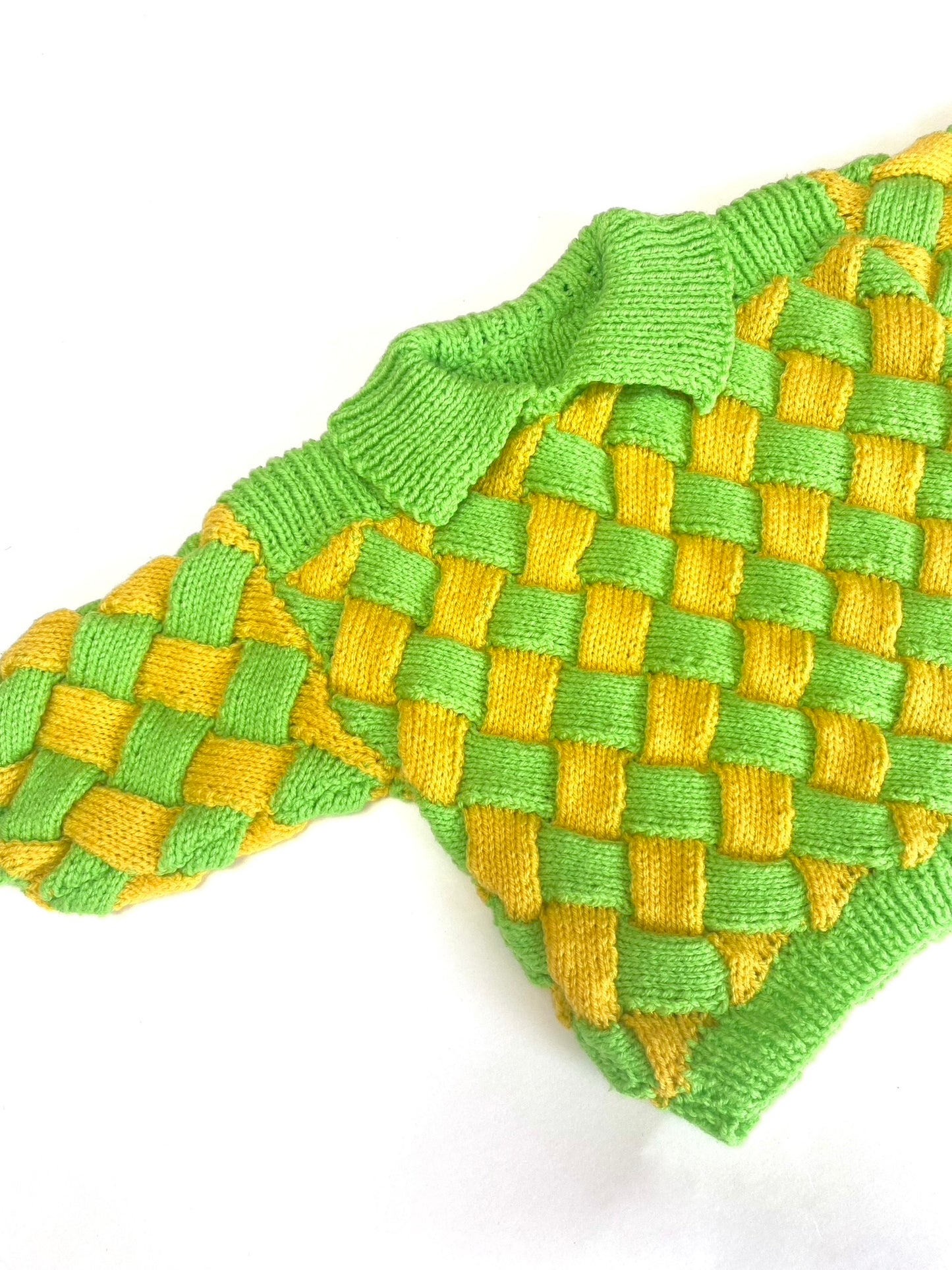 Yellow and green hand knitted jumper Age 12-18M