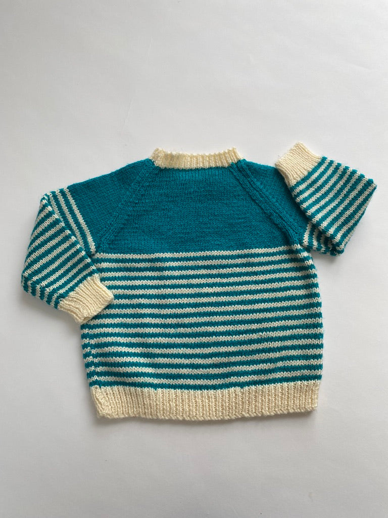 Turquoise stripe hand knitted jumper age 2-3y