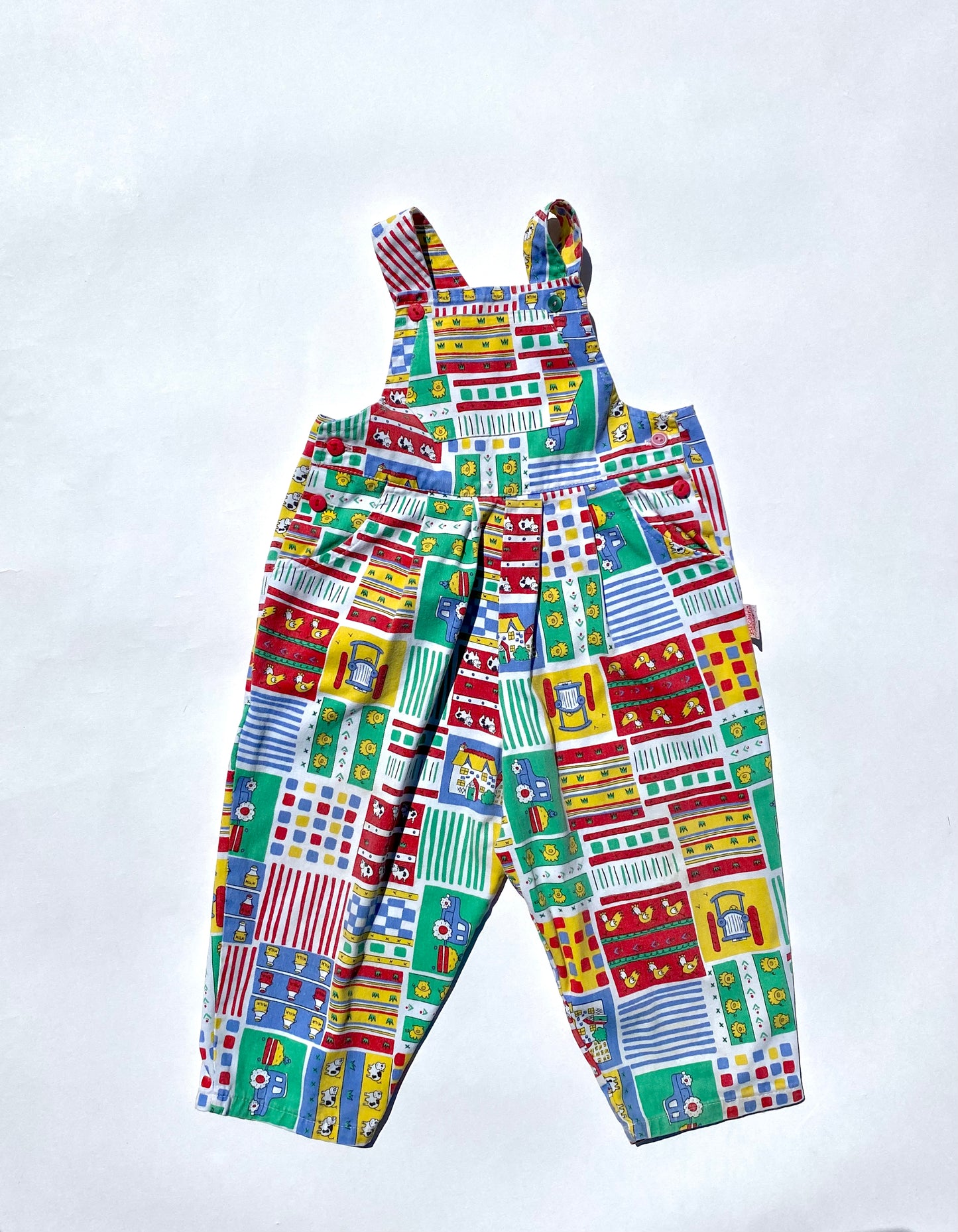 Vintage farmyard dungarees 18-24m