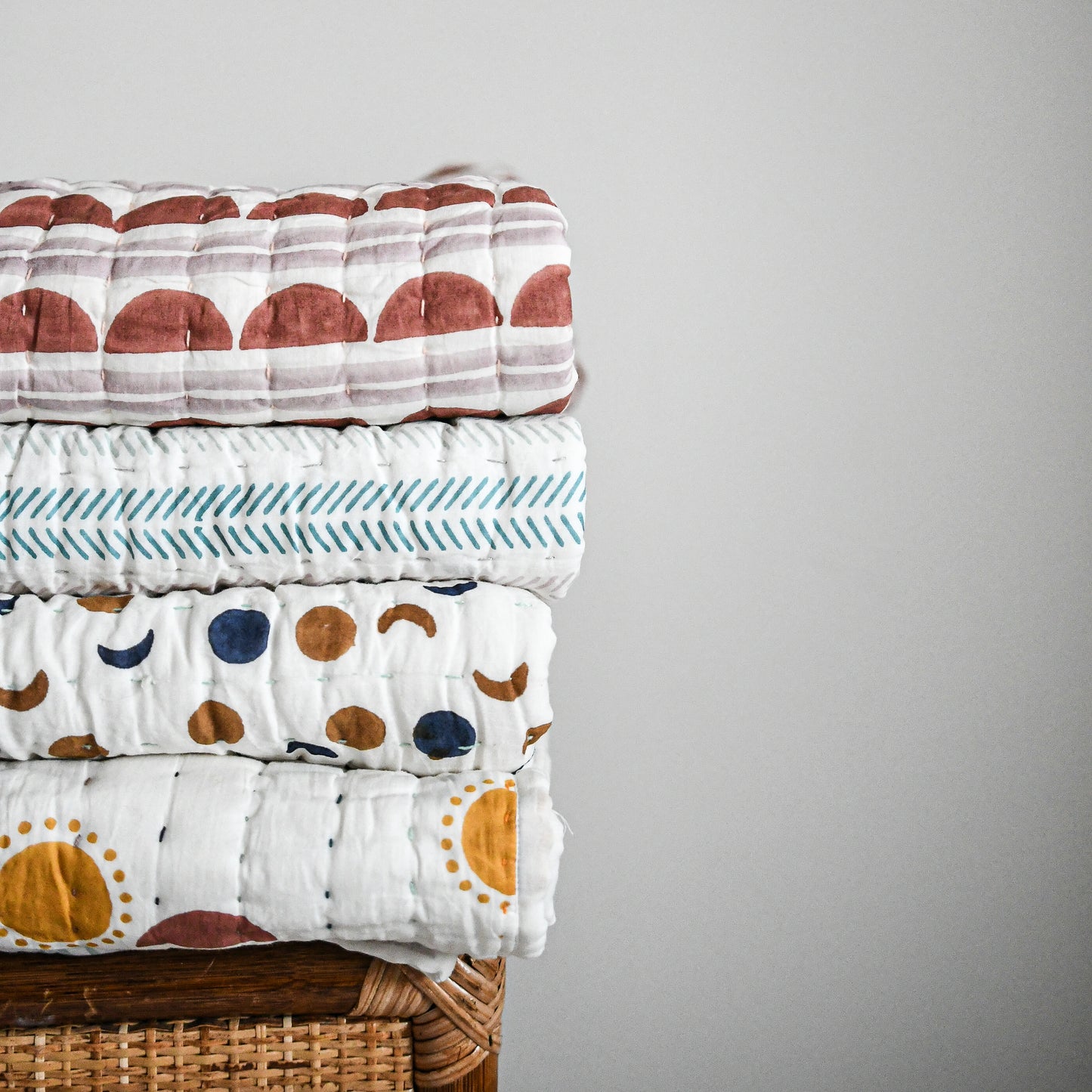 Mini Moons hand printed quilt
