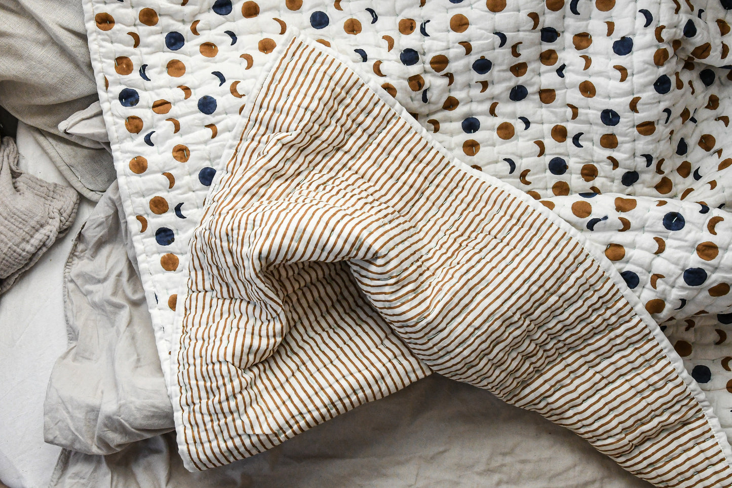 Mini Moons hand printed quilt