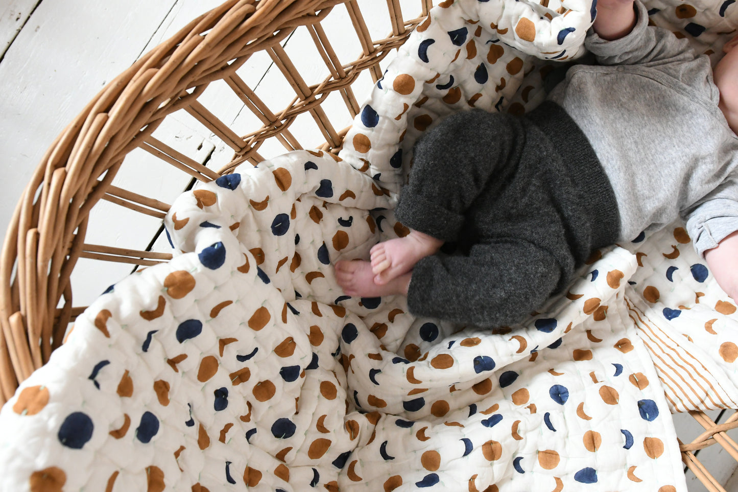 Mini Moons hand printed quilt
