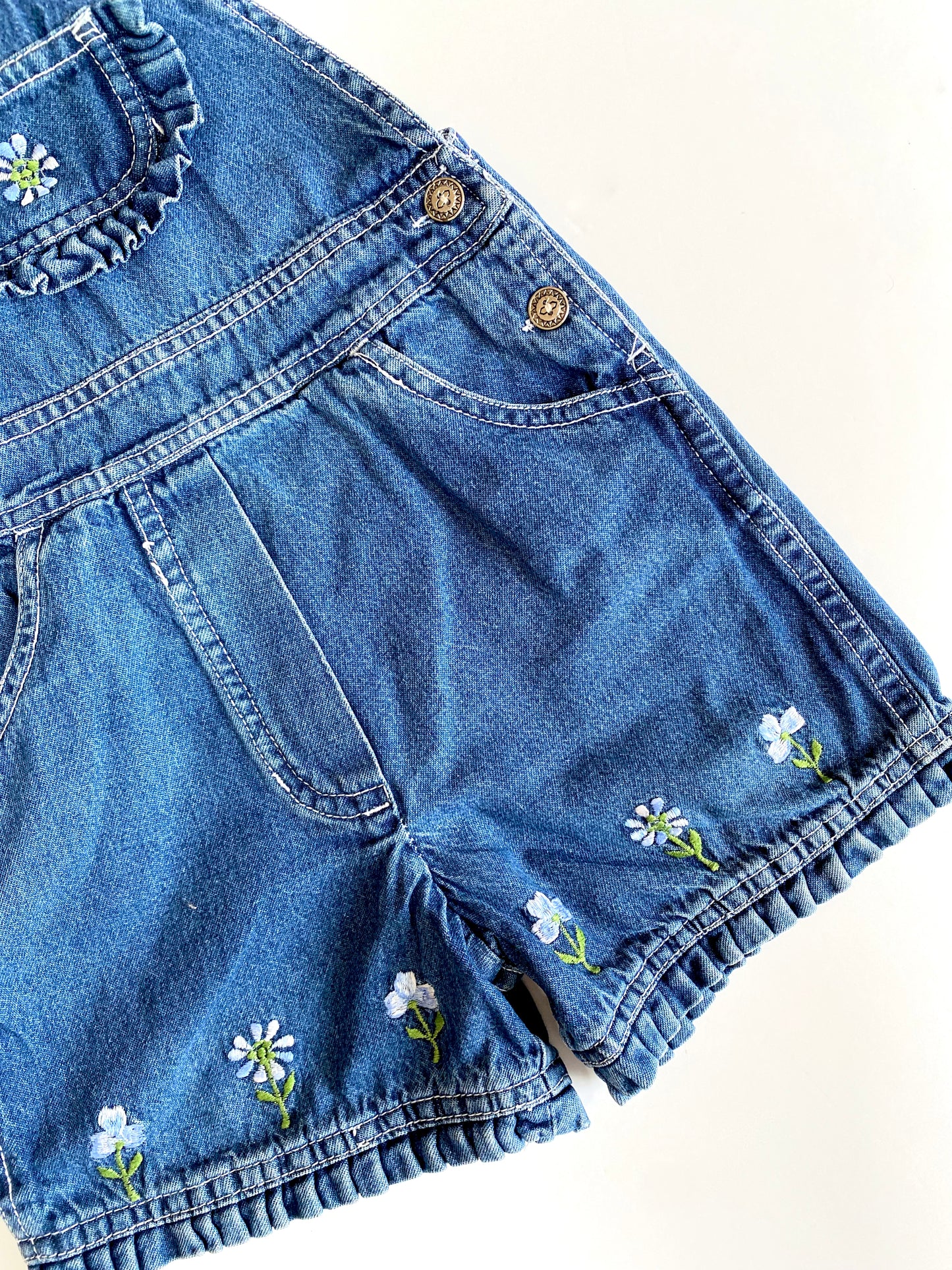 Vintage denim frill shortalls Age 18-24M