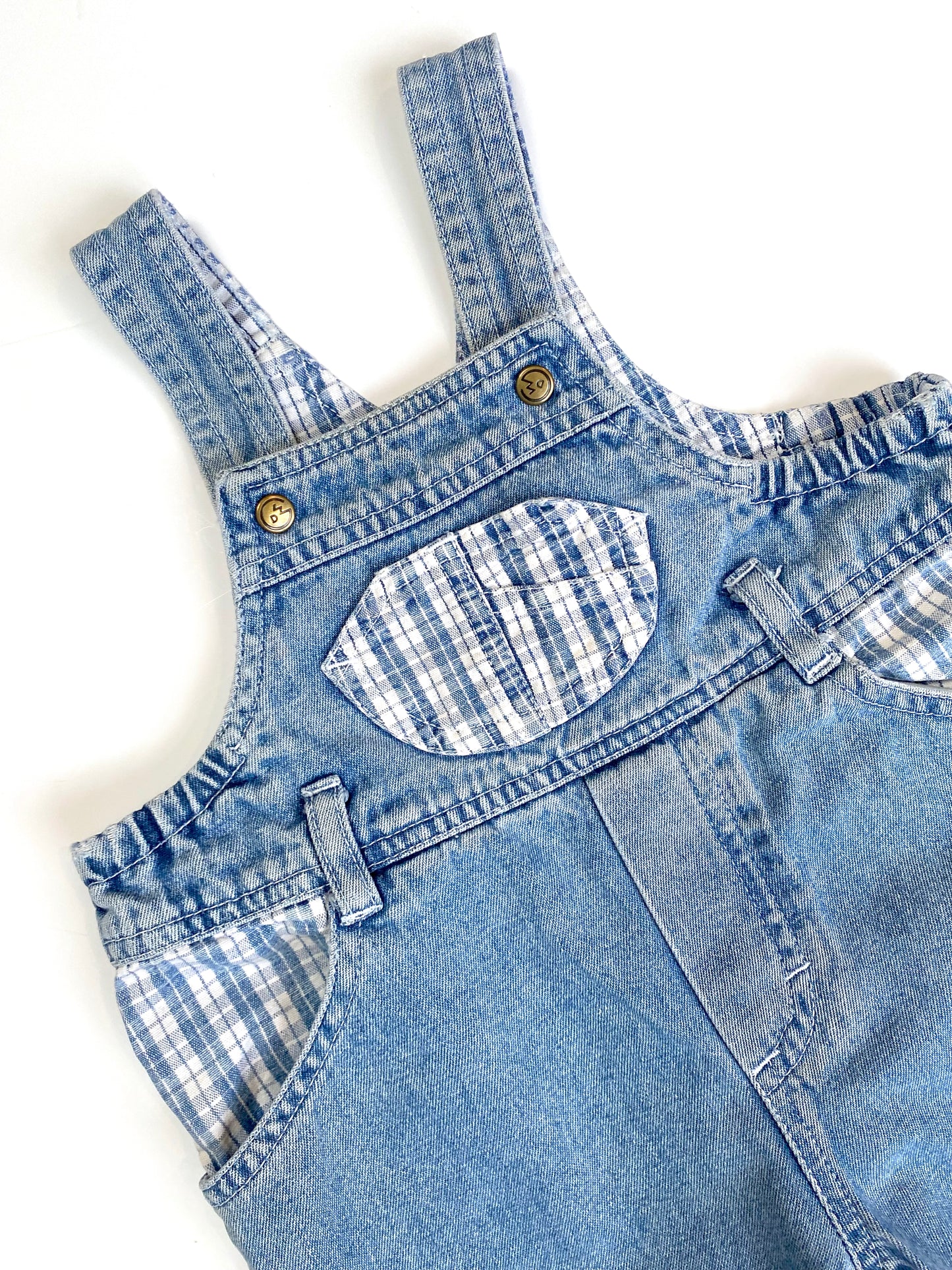 Vintage denim and gingham dungarees Age 3-6m