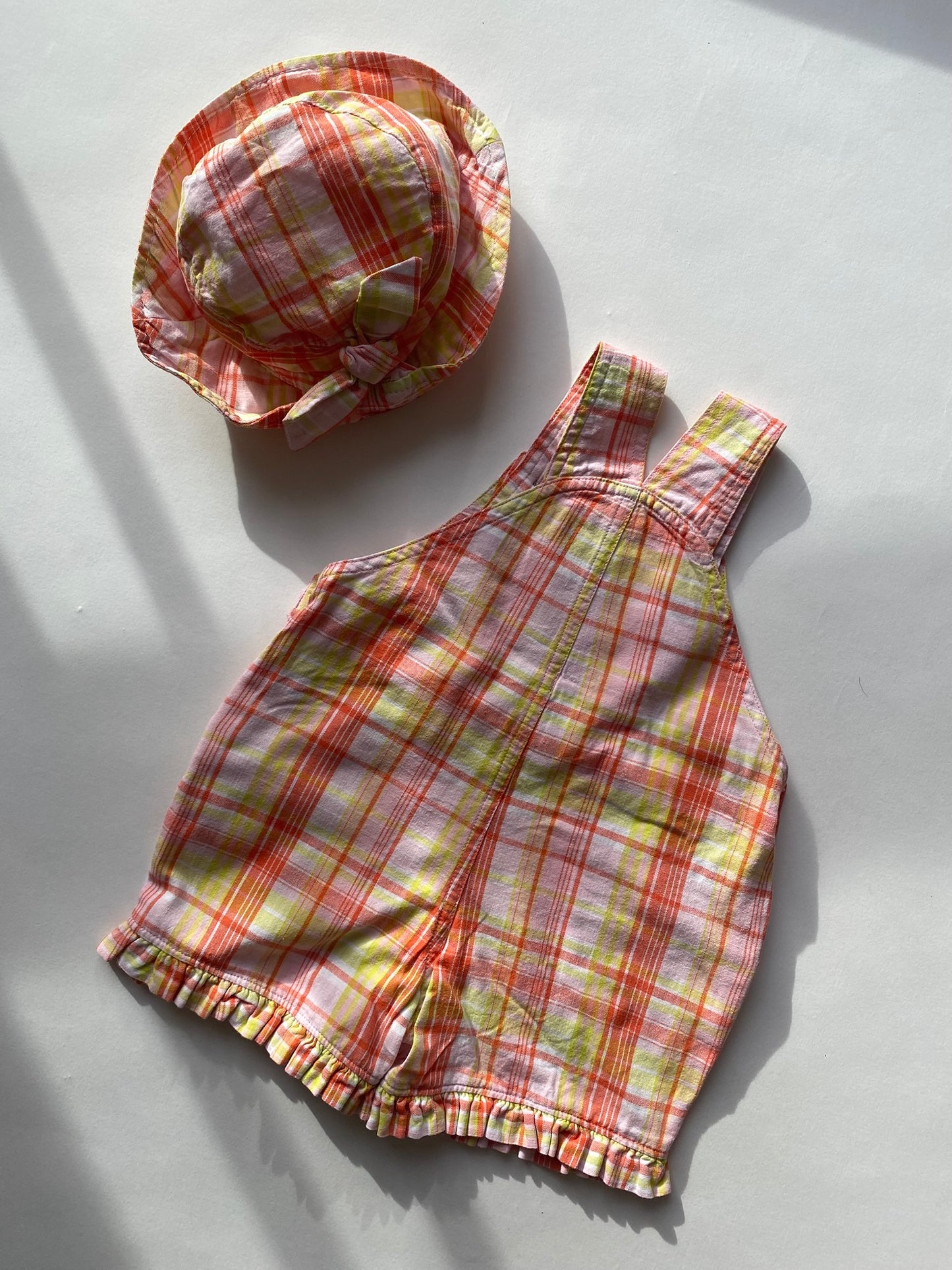 Y2K pink dungarees and hat age 3-6m