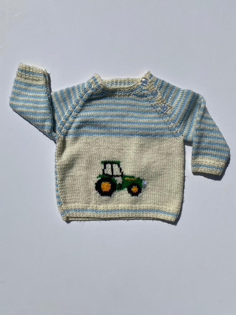 Hand knitted tractor jumper Age 12-18m
