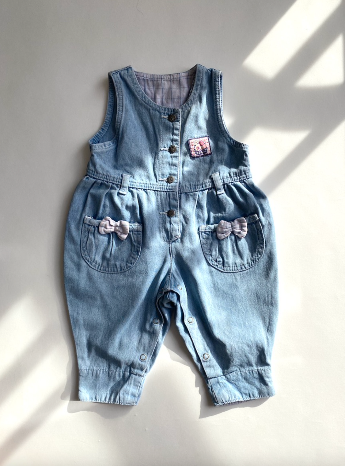 Vintage denim dungarees with bows age 3-6m