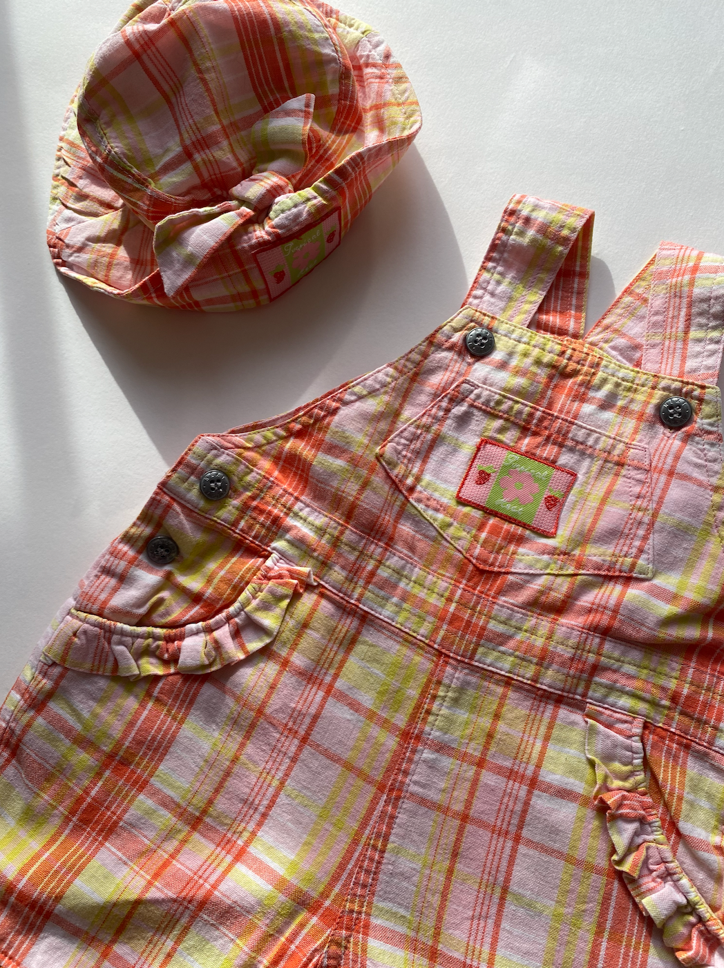 Y2K pink dungarees and hat age 3-6m