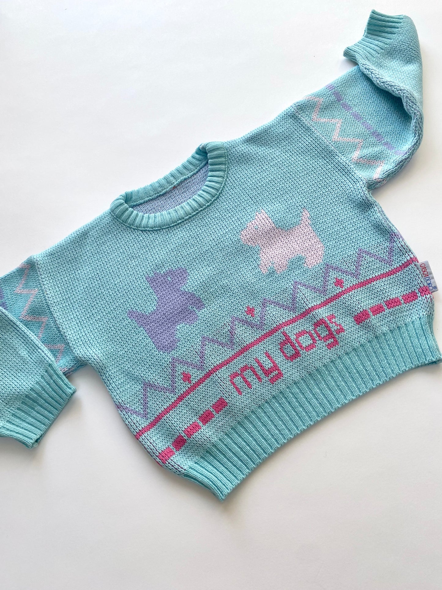 Vintage blue jumper with dog design Age 2-3y
