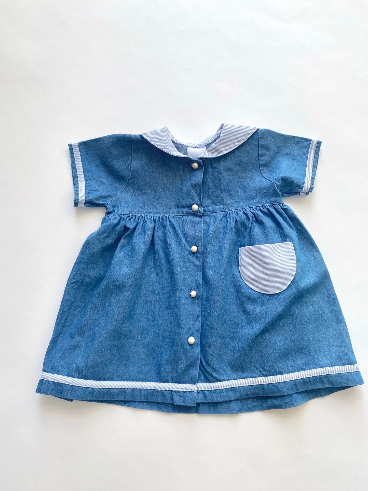 Vintage chambray sailor dress with pearl buttons 6-12m