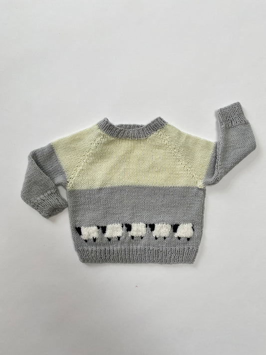 Hand knitted sheep jumper age 3-6m
