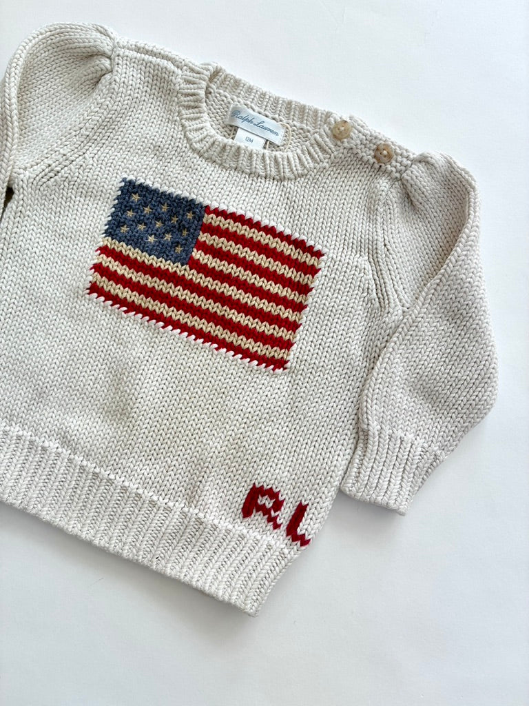 Ralph lauren Iconic white flag jumper age 12m