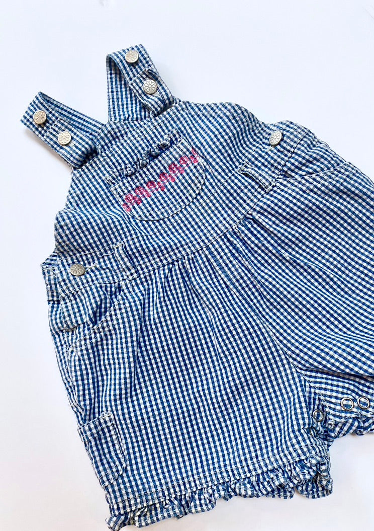 Vintage gingham frill shortalls age 6-12m