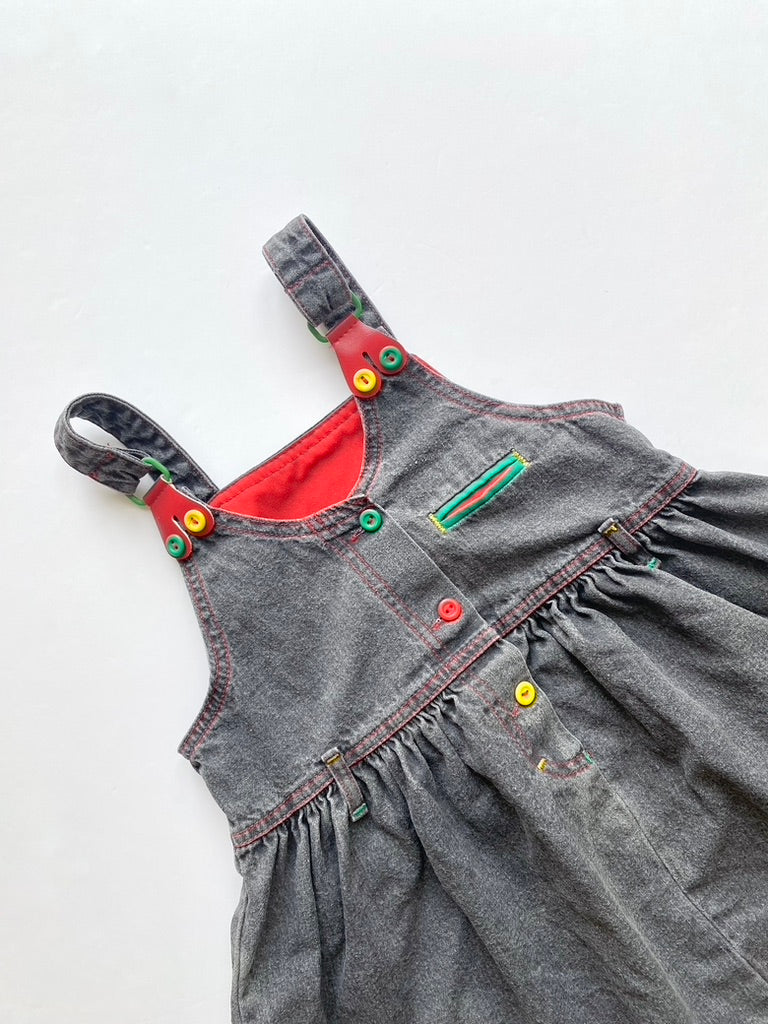 Vintage grey denim dress with colourblock detail Age 5-7y