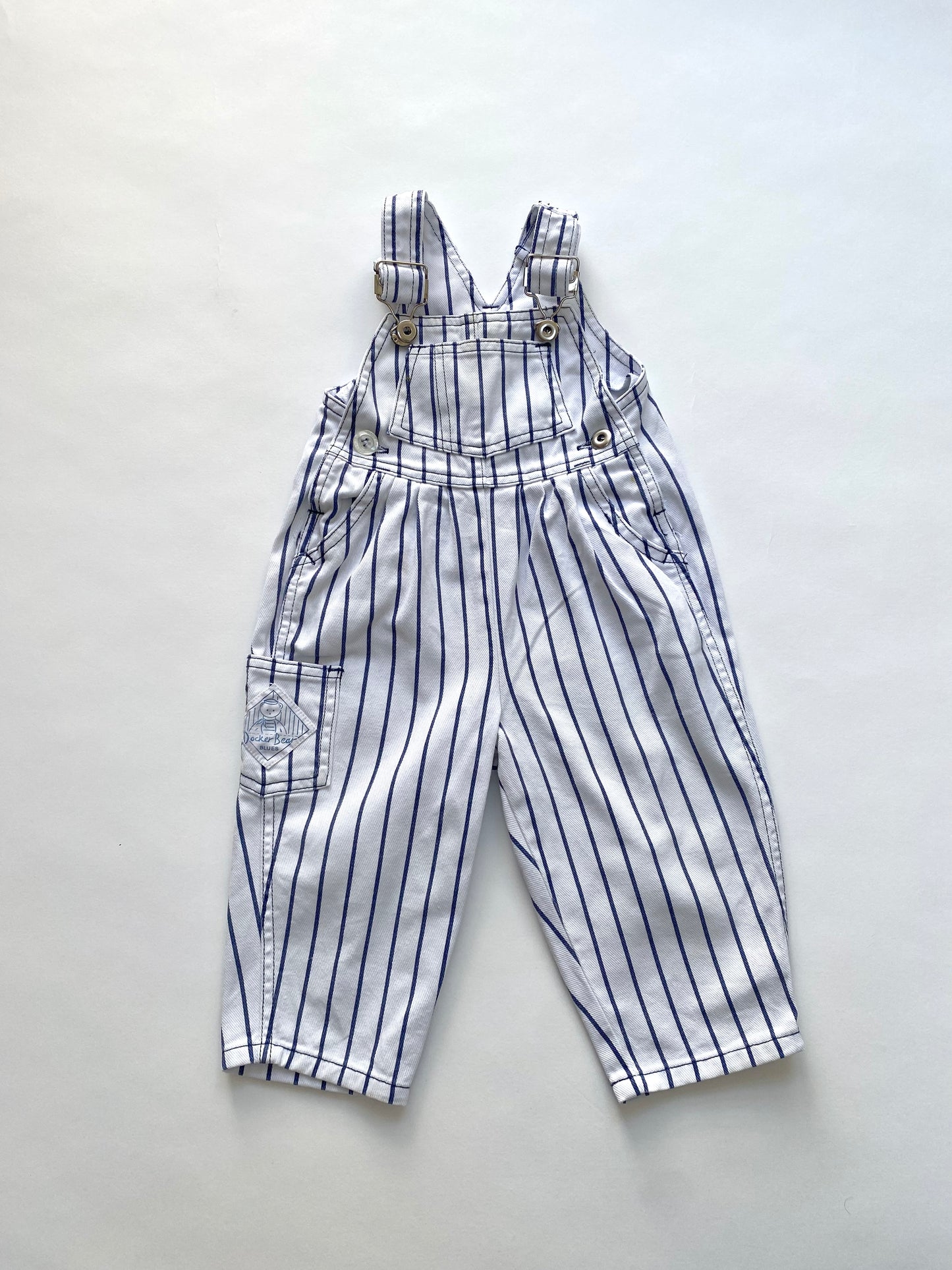 Vintage ecru and blue stripe dungarees Age 12-18m