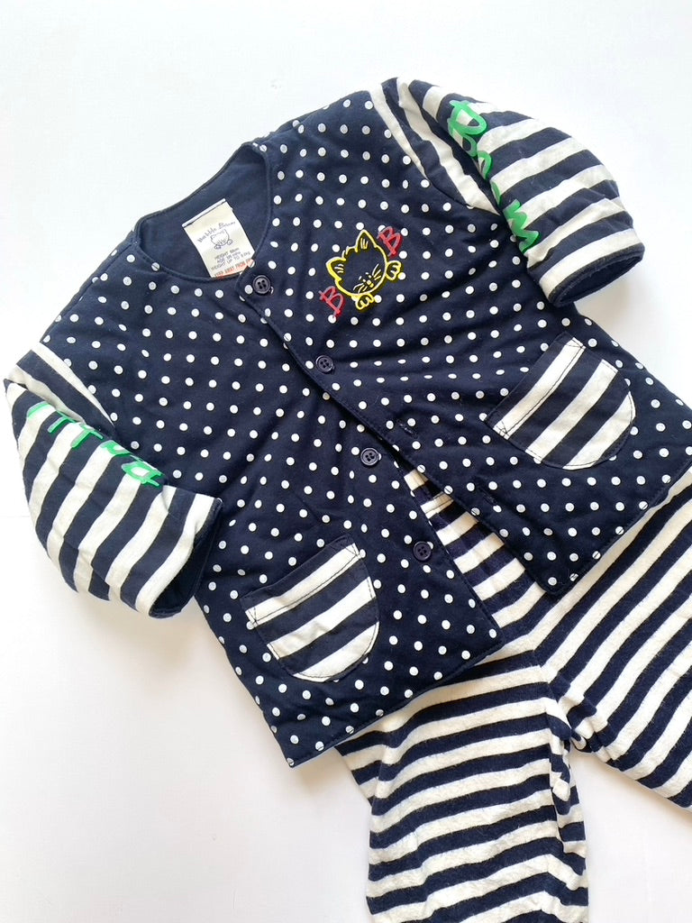Retro navy spotty/ stripe twin set vintage Age 3-6m