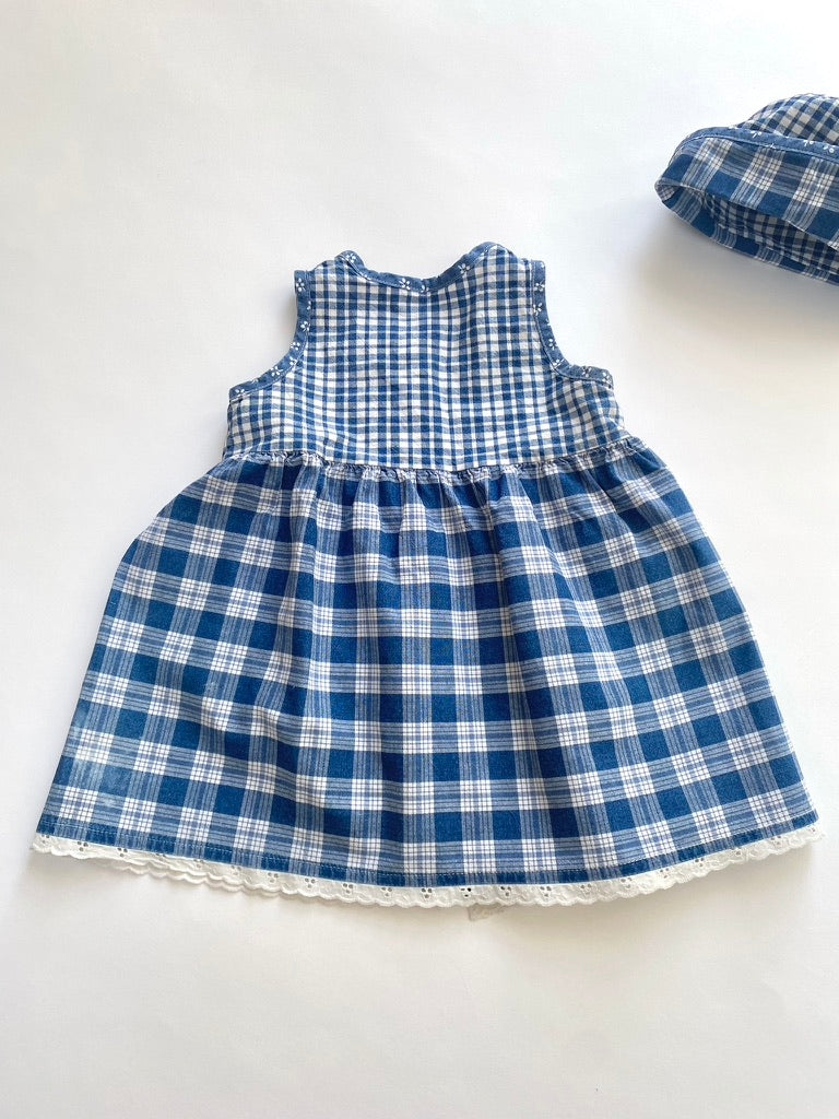 Vintage gingham dress and hat age 3-6m