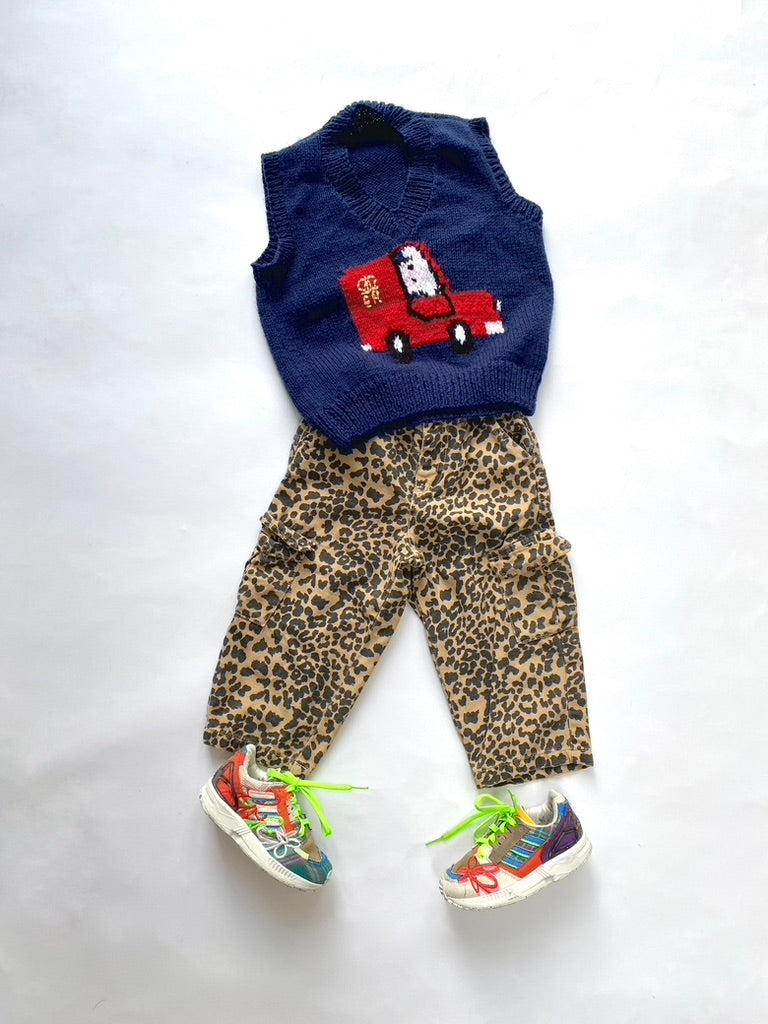 Handknitted Postman Pat vest Age 3y