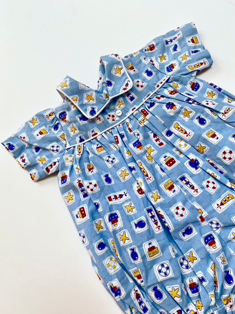 Vintage pale blue seaside romper Age 3m