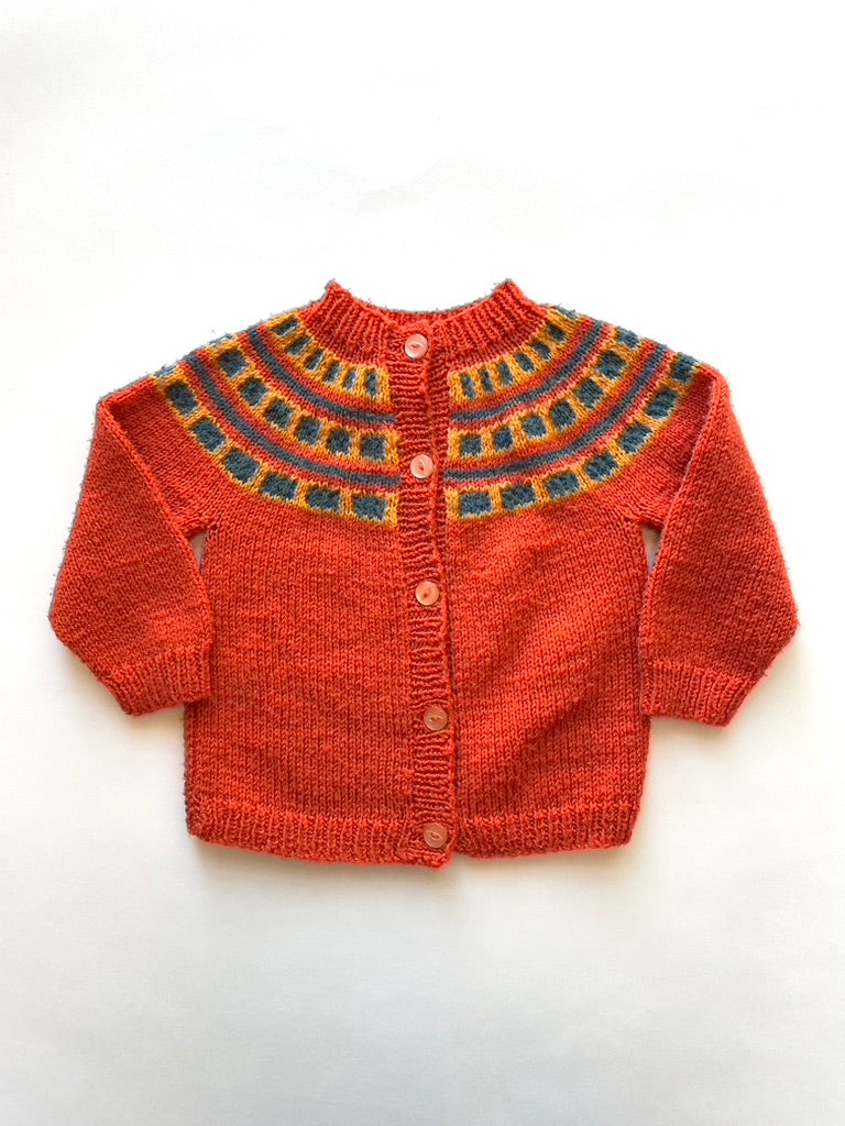 Orange cardigan hand knit age 2-3y