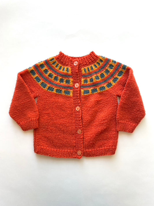 Orange cardigan hand knit age 2-3y