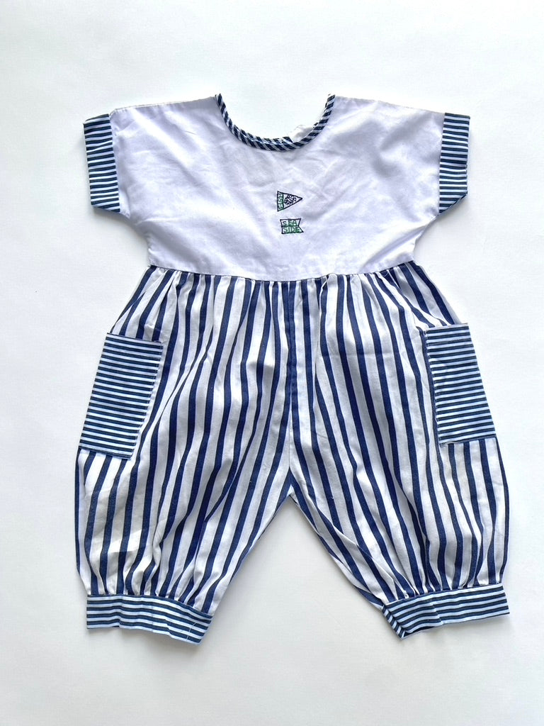 Vintage seaside stripe balloon leg romper Age 6-12m