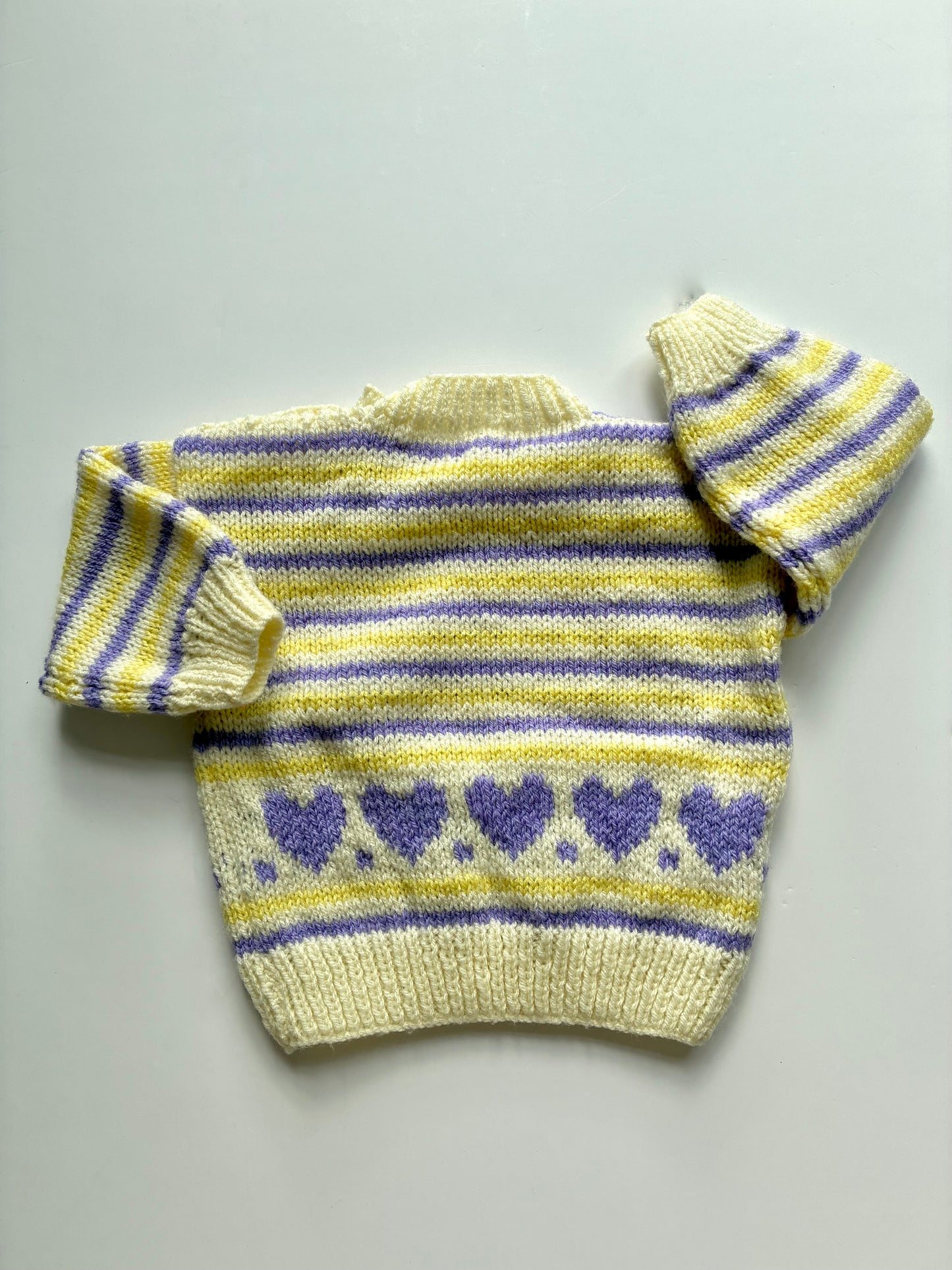 Hand knitted heart & stripe jumper age 12-18m